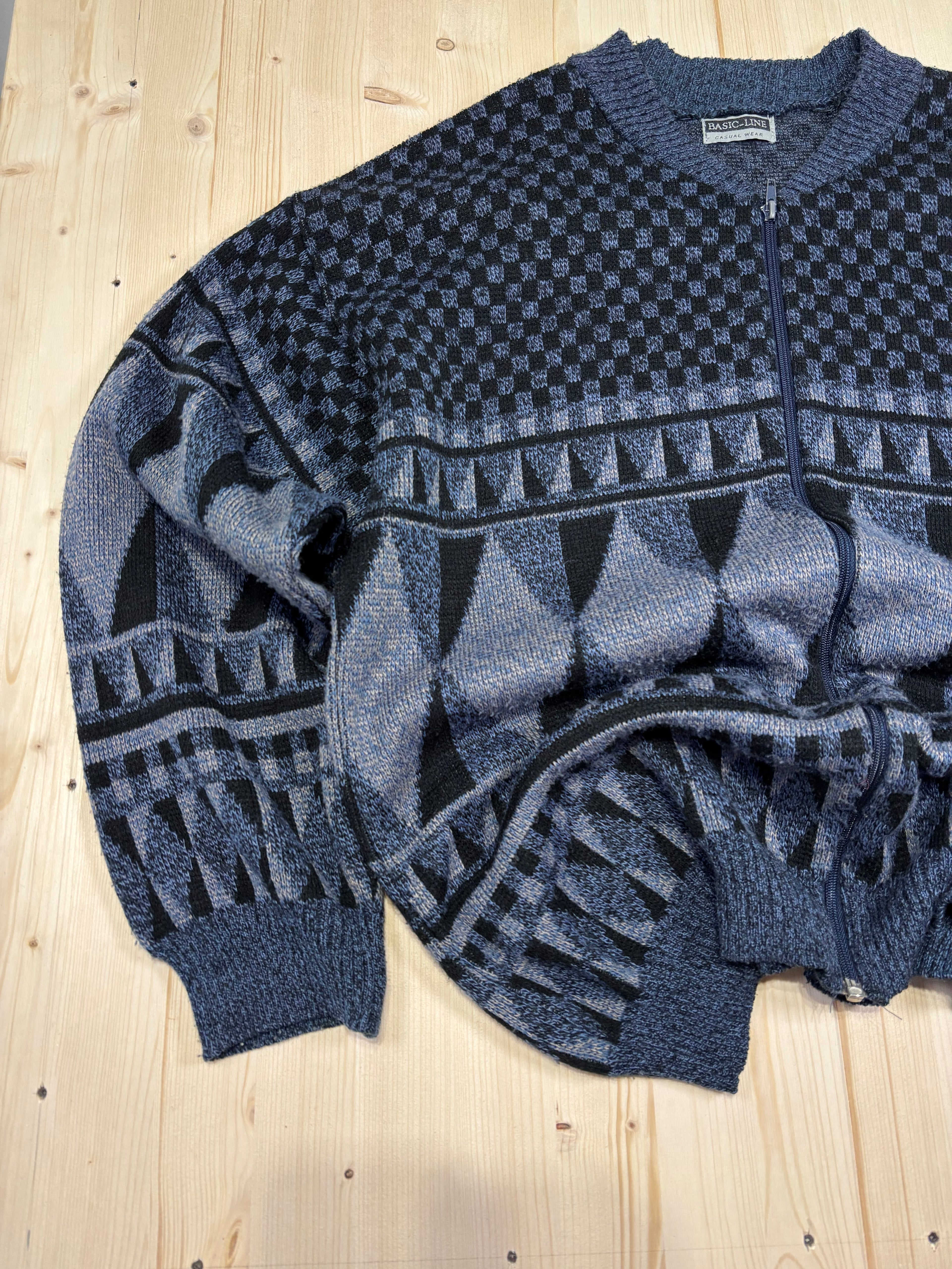 Maglione Vintage 90s con Zip in Misto Lana