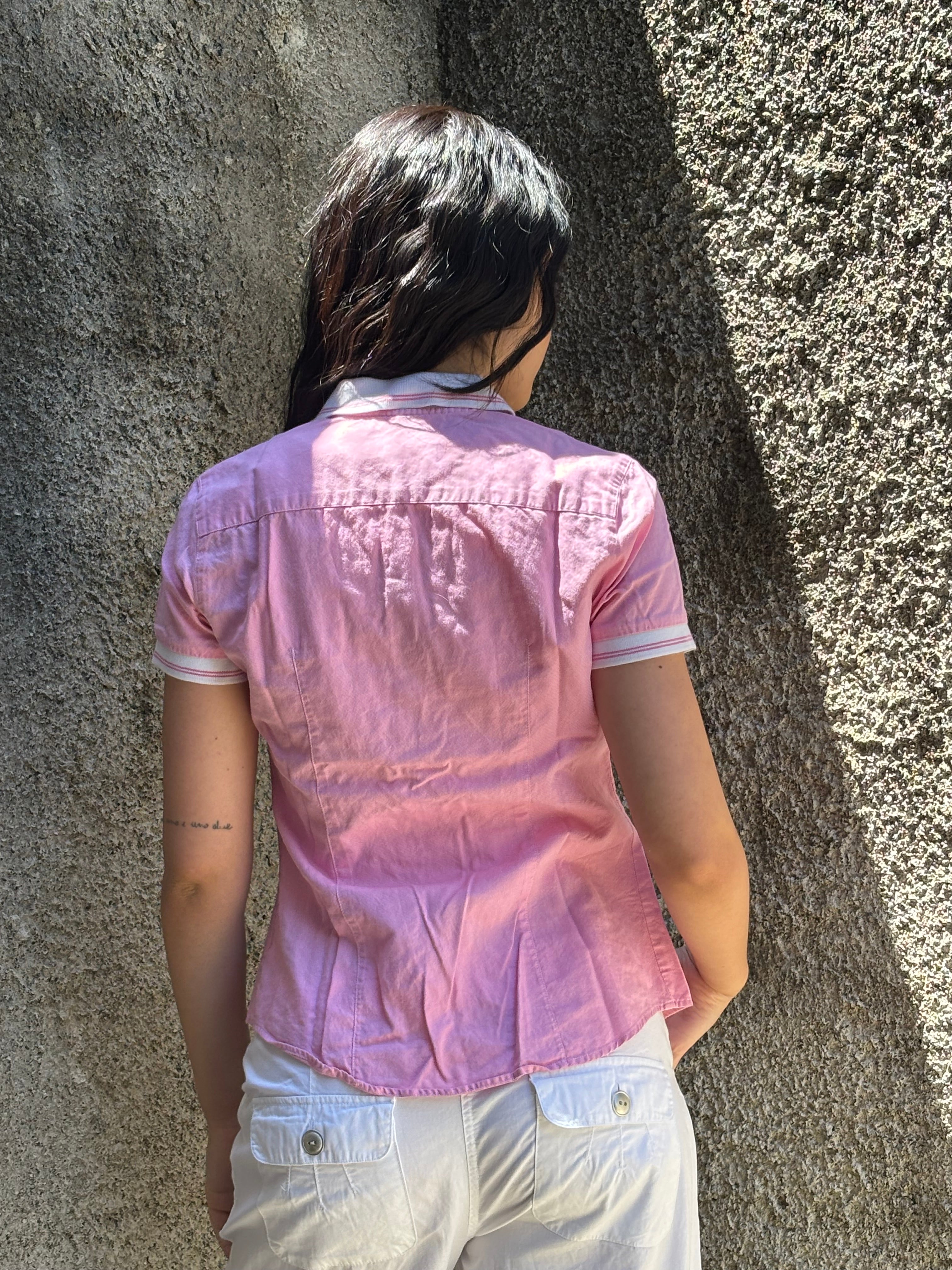 Camicia Donna Tommy Hilfiger Vintage Rosa con Colletto Bianco