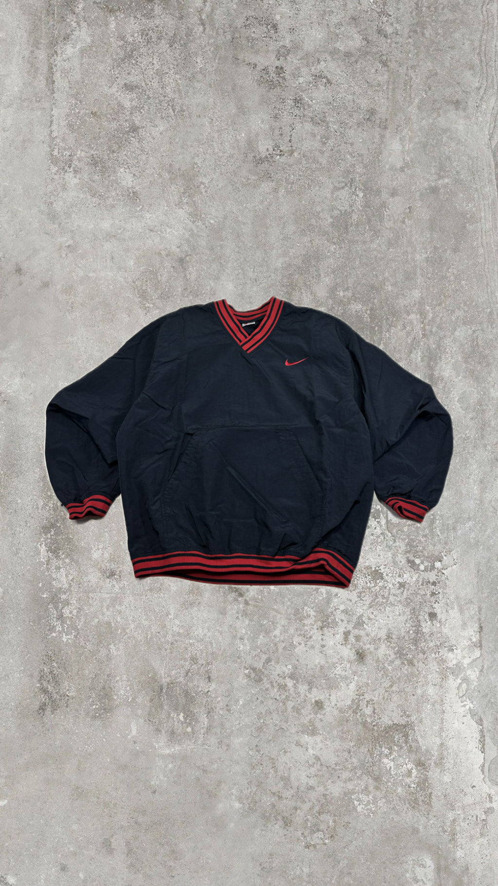 Nike Vintage 90s Black Red V-Neck Pullover Windbreaker