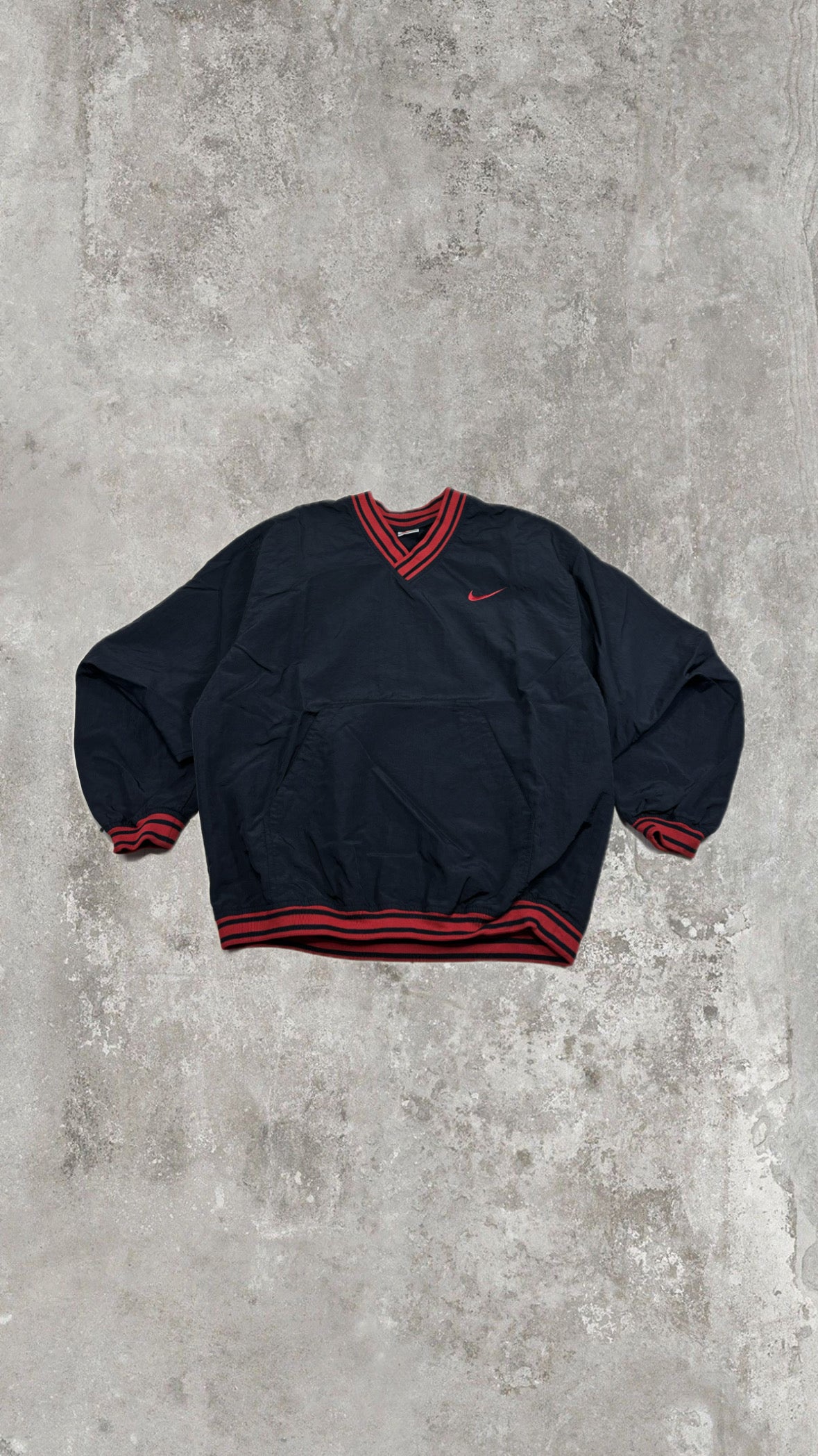 Nike Vintage 90s Black Red V-Neck Pullover Windbreaker