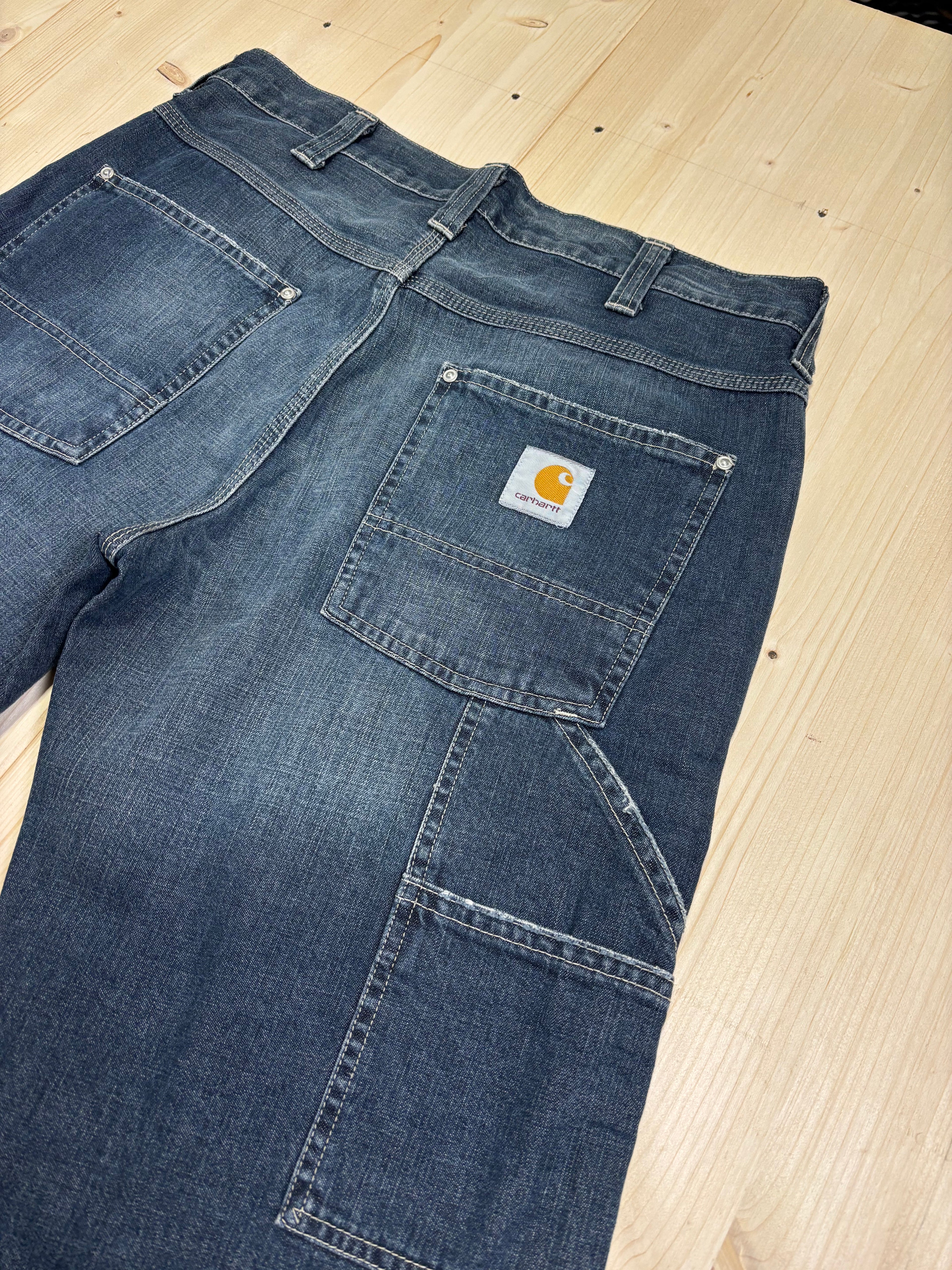 Vintage Carhartt Denim Carpenter Shorts Dark Wash Workwear