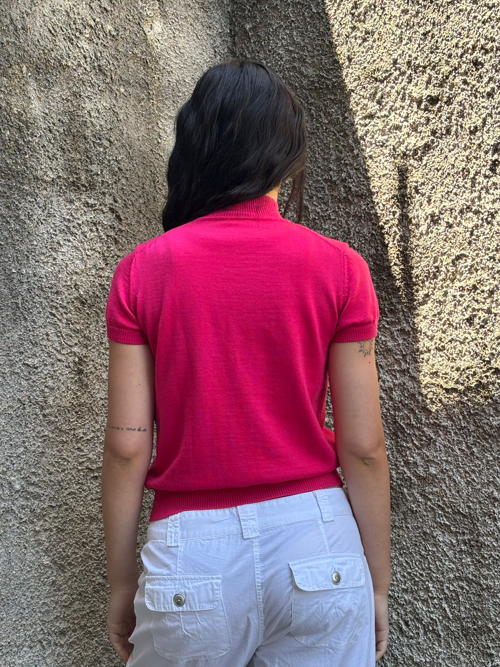T-shirt Lupetto Lacoste Donna in Cotone Rosa Fucsia