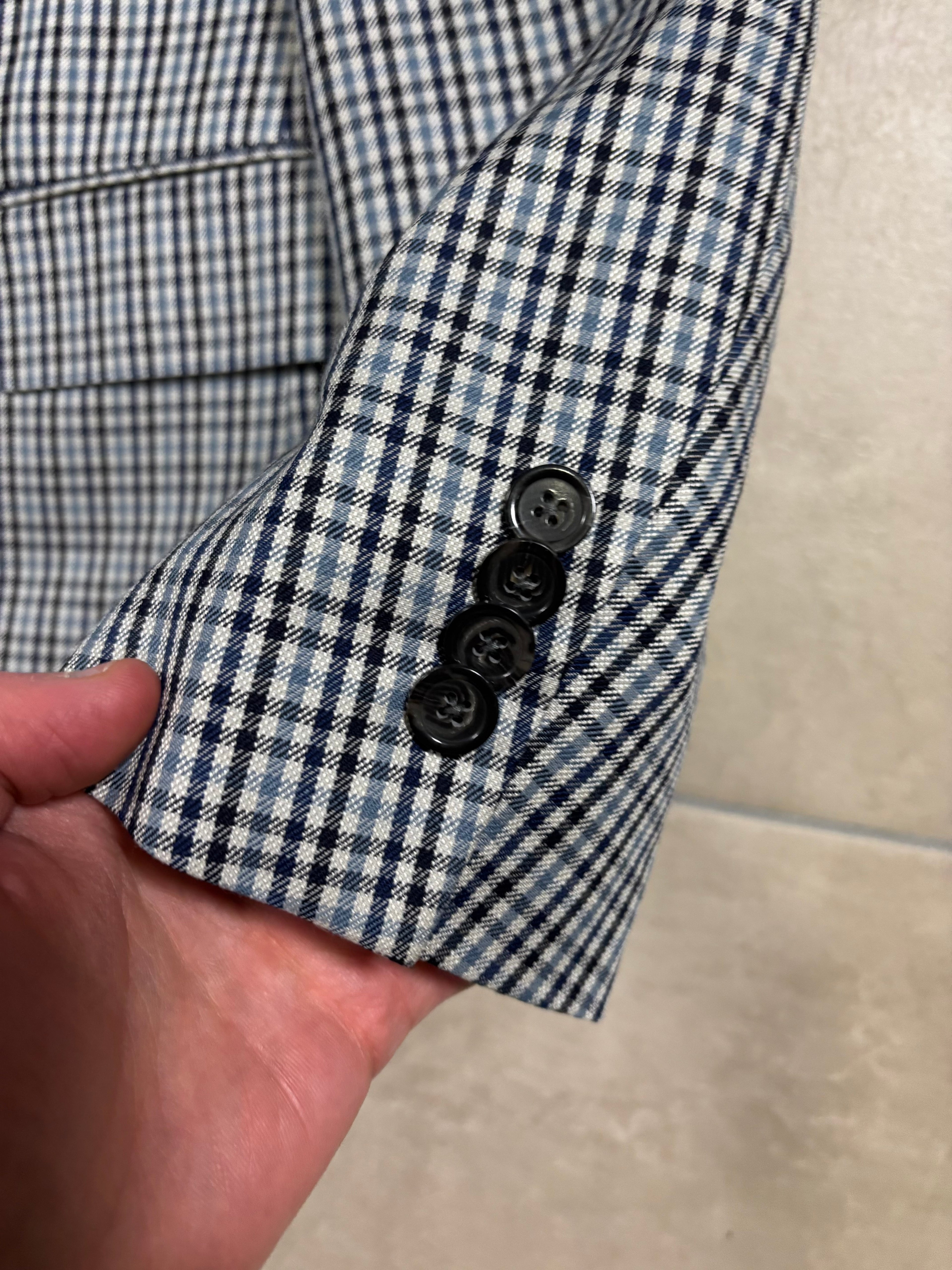 Vintage Schmitt & Lair Blazer Wool & Silk – Micro Check Blu & Bianco, Made in Germany