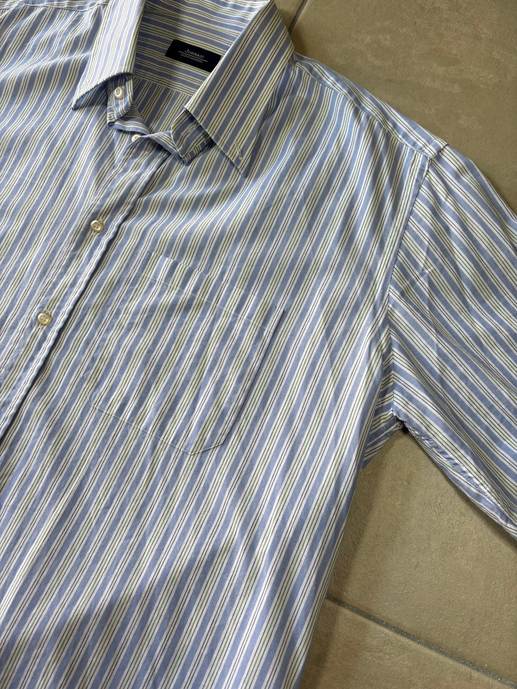 Blue & White Striped Short Sleeve Shirt