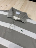 Polo Lacoste Uomo Grigio Tortora a Righe Orizzontali Bianche