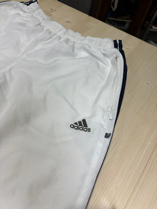 Adidas Vintage Cream Track Pants with Blue Navy Side Stripes