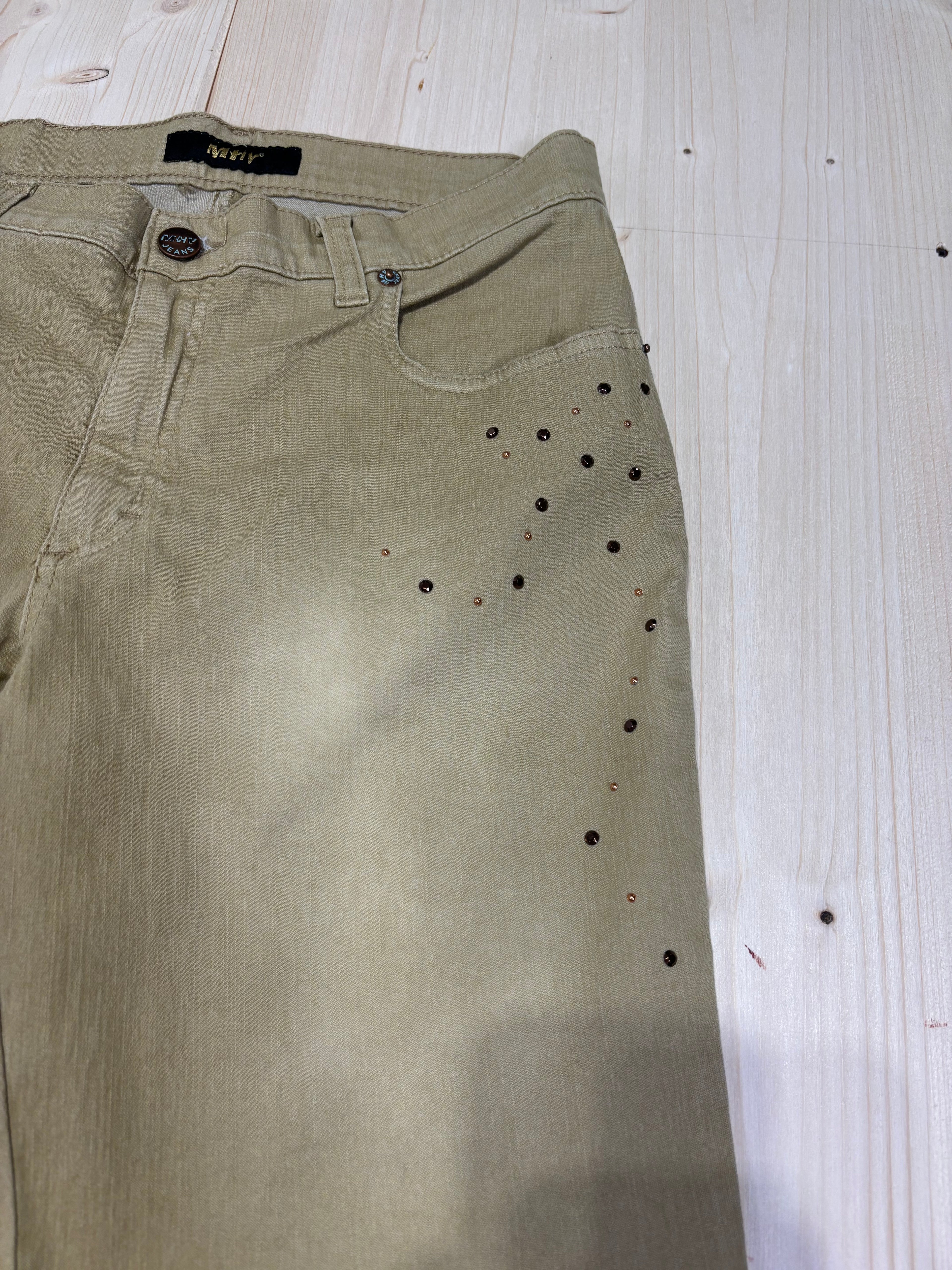 Vintage Y2K Khaki Straight Fit Jeans – Studded Side Detail