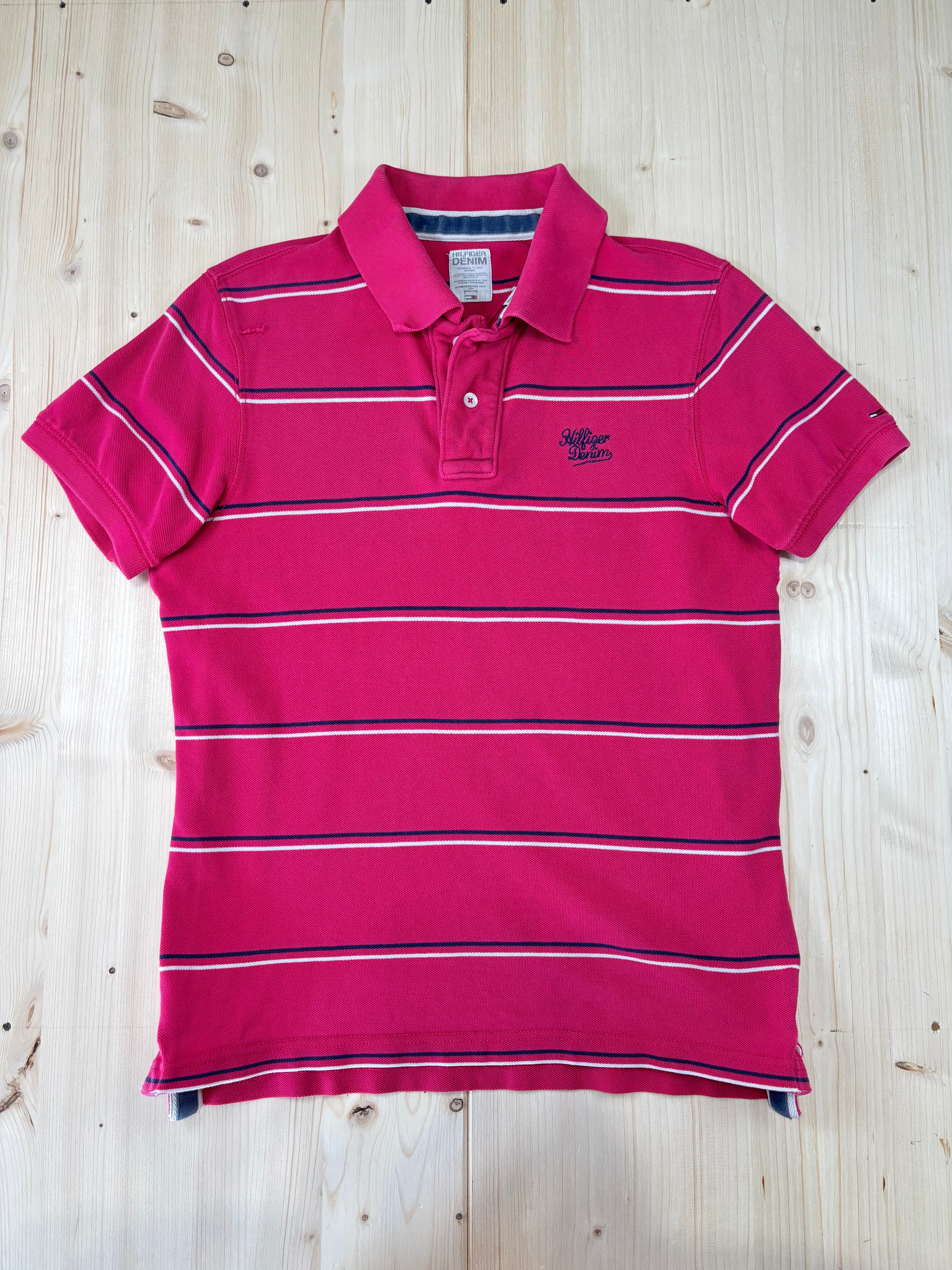 Polo Hilfiger Denim Fucsia a Righe Orizzontali - Maglietta Vintage Donna