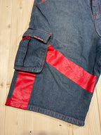 Bermuda Vintage MOJEANS Denim Baggy con Inserti Rossi