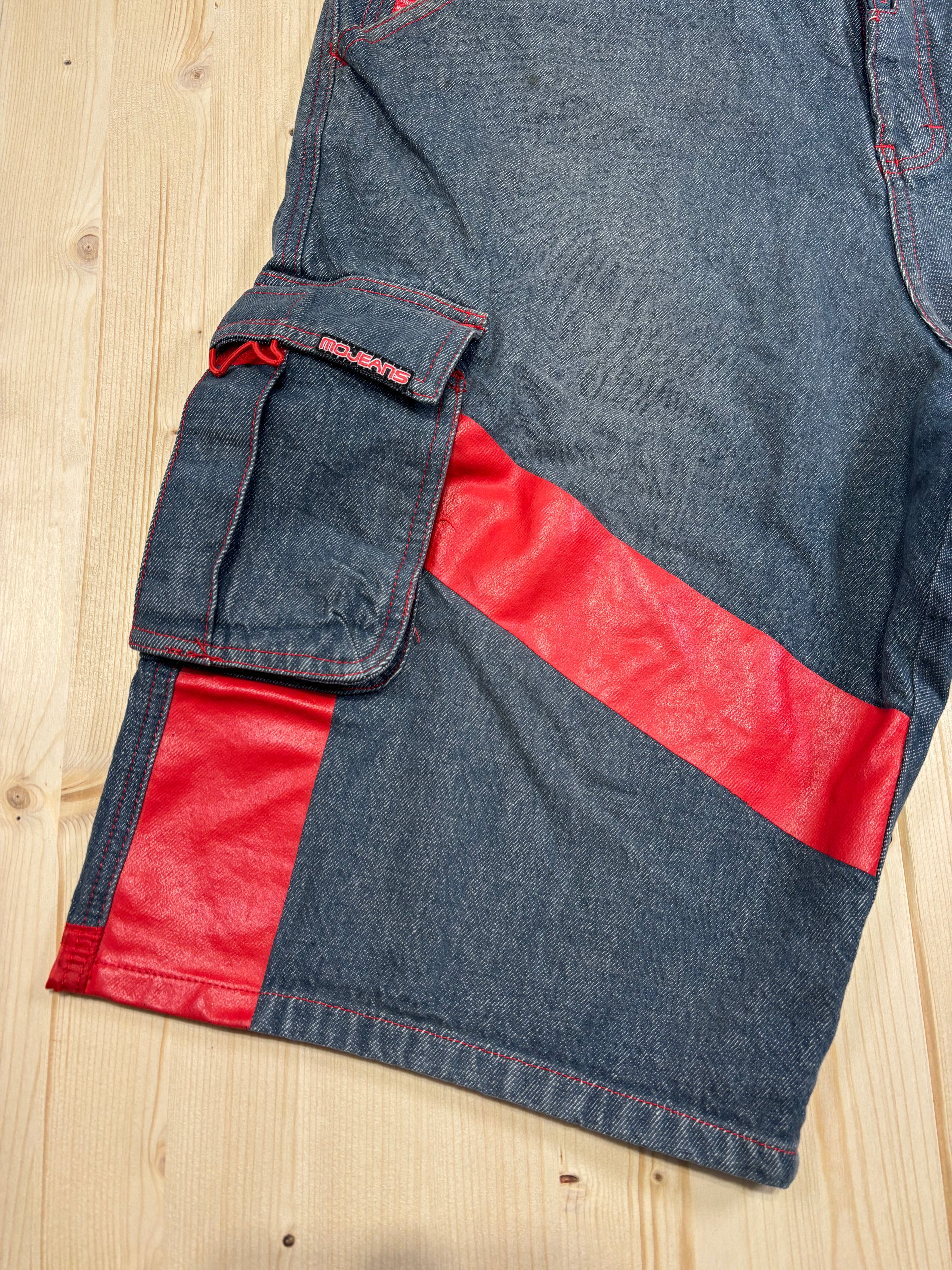 Bermuda Vintage MOJEANS Denim Baggy con Inserti Rossi