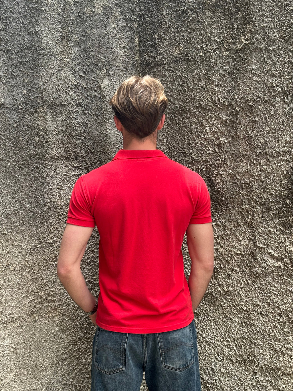 Polo Lacoste Rossa Vintage Logo Ricamato