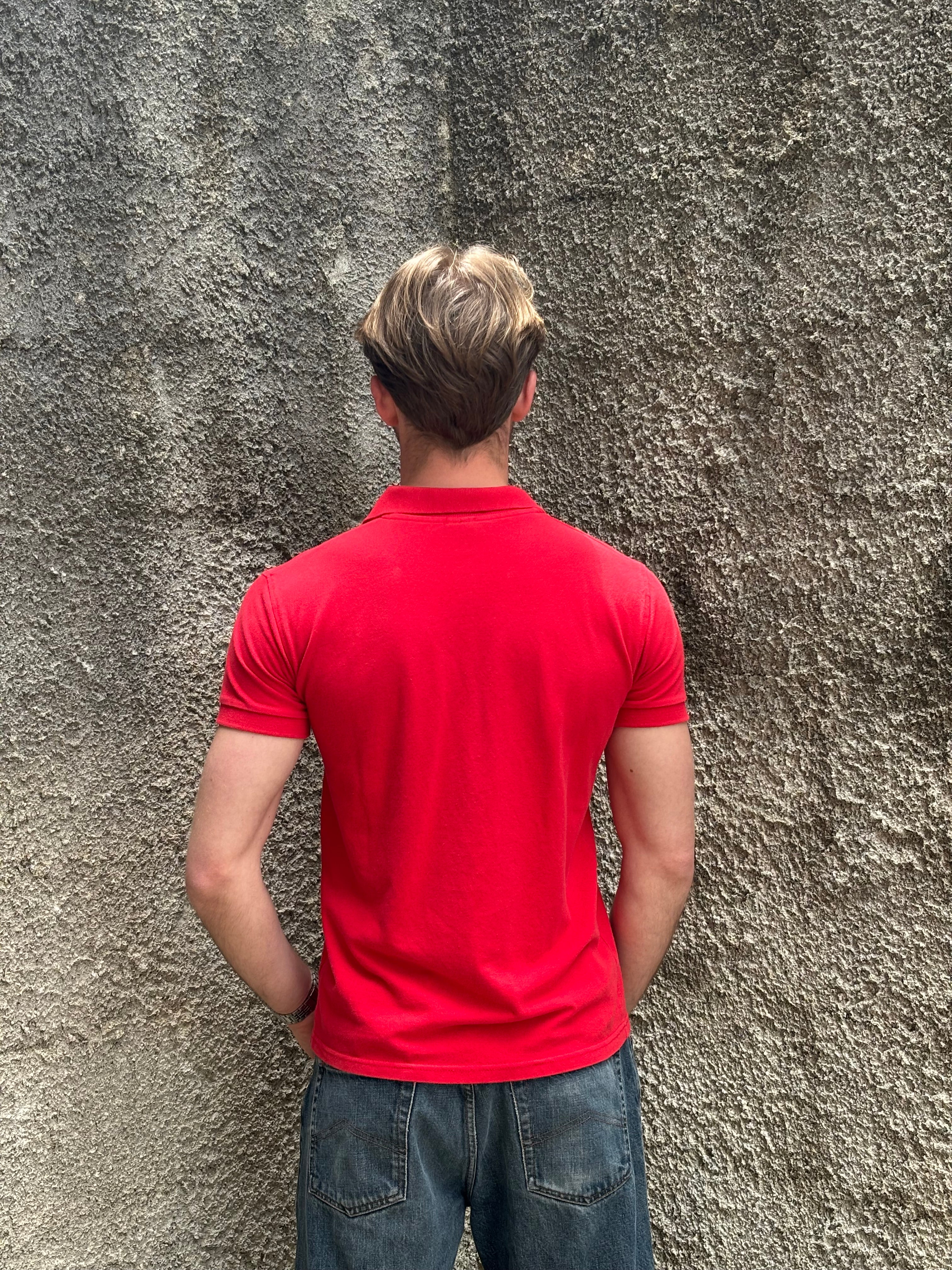 Polo Lacoste Rossa Vintage Logo Ricamato