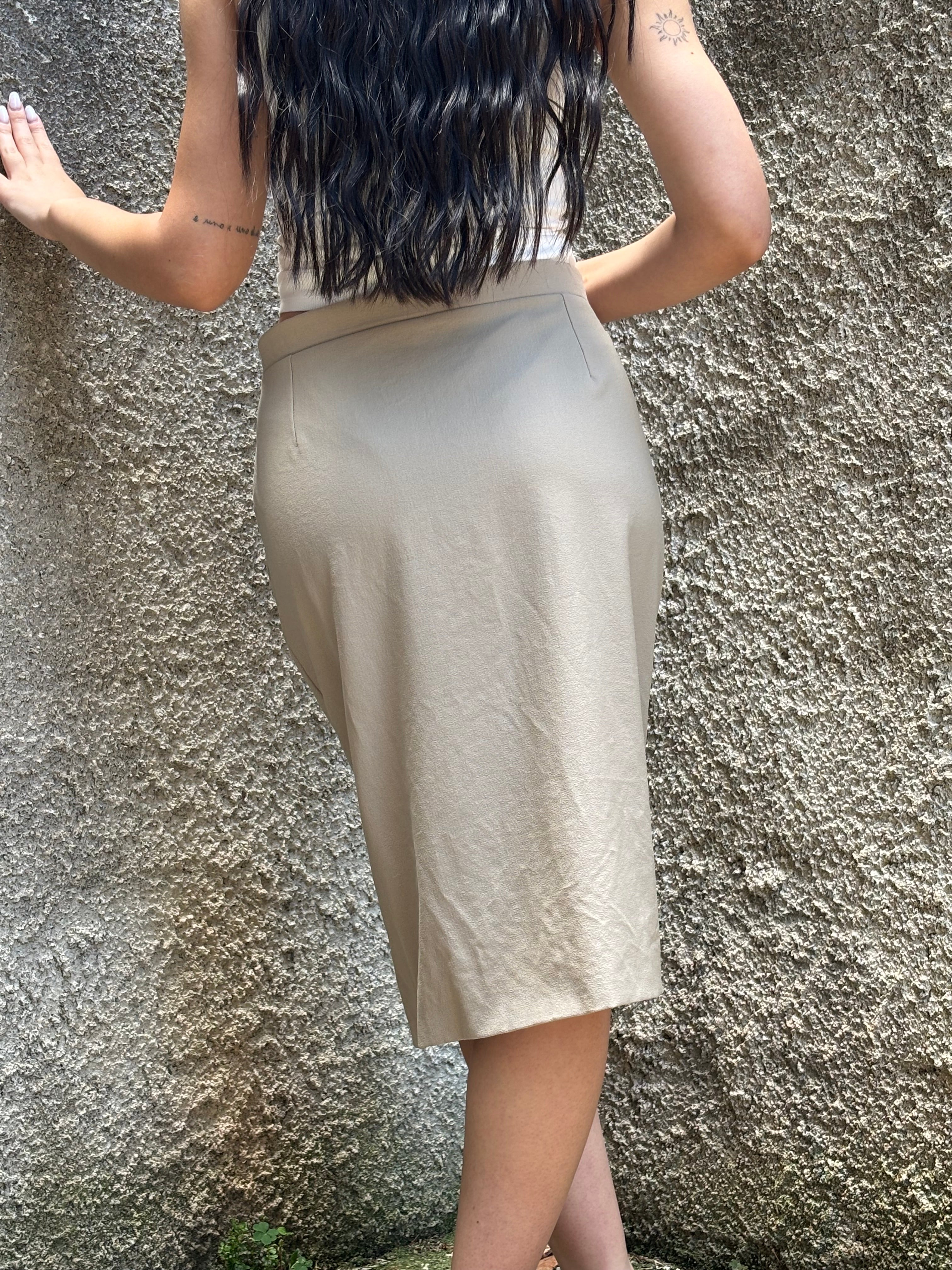 Gonna Midi Pura Lana Vergine Made in Italy Beige Donna Y2K Vintage