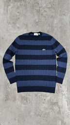 Vintage Lacoste Striped Cable Knit Sweater Crewneck - Navy & Blue