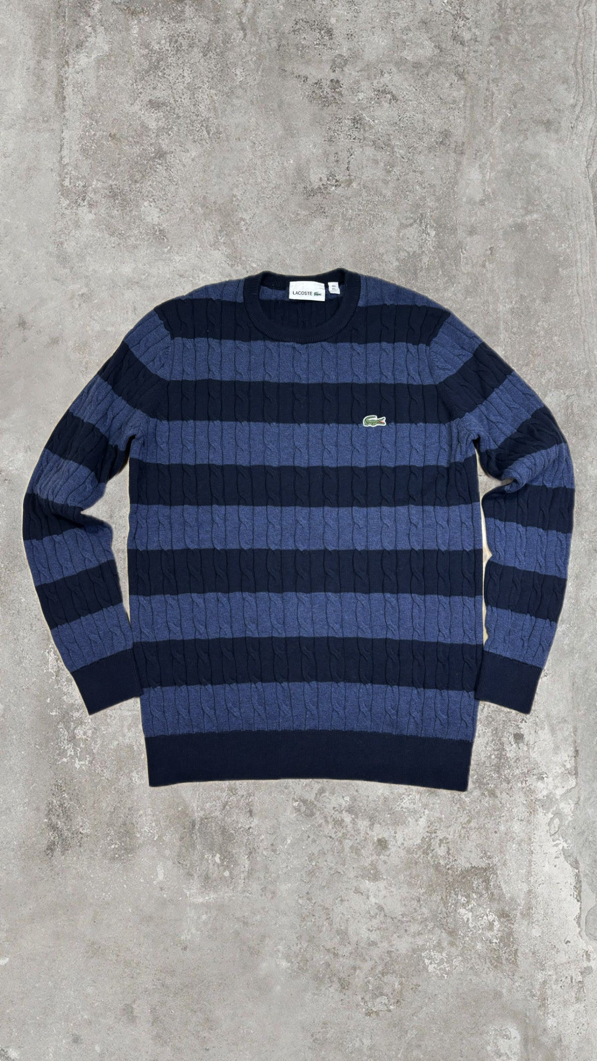Vintage Lacoste Striped Cable Knit Sweater Crewneck - Navy & Blue