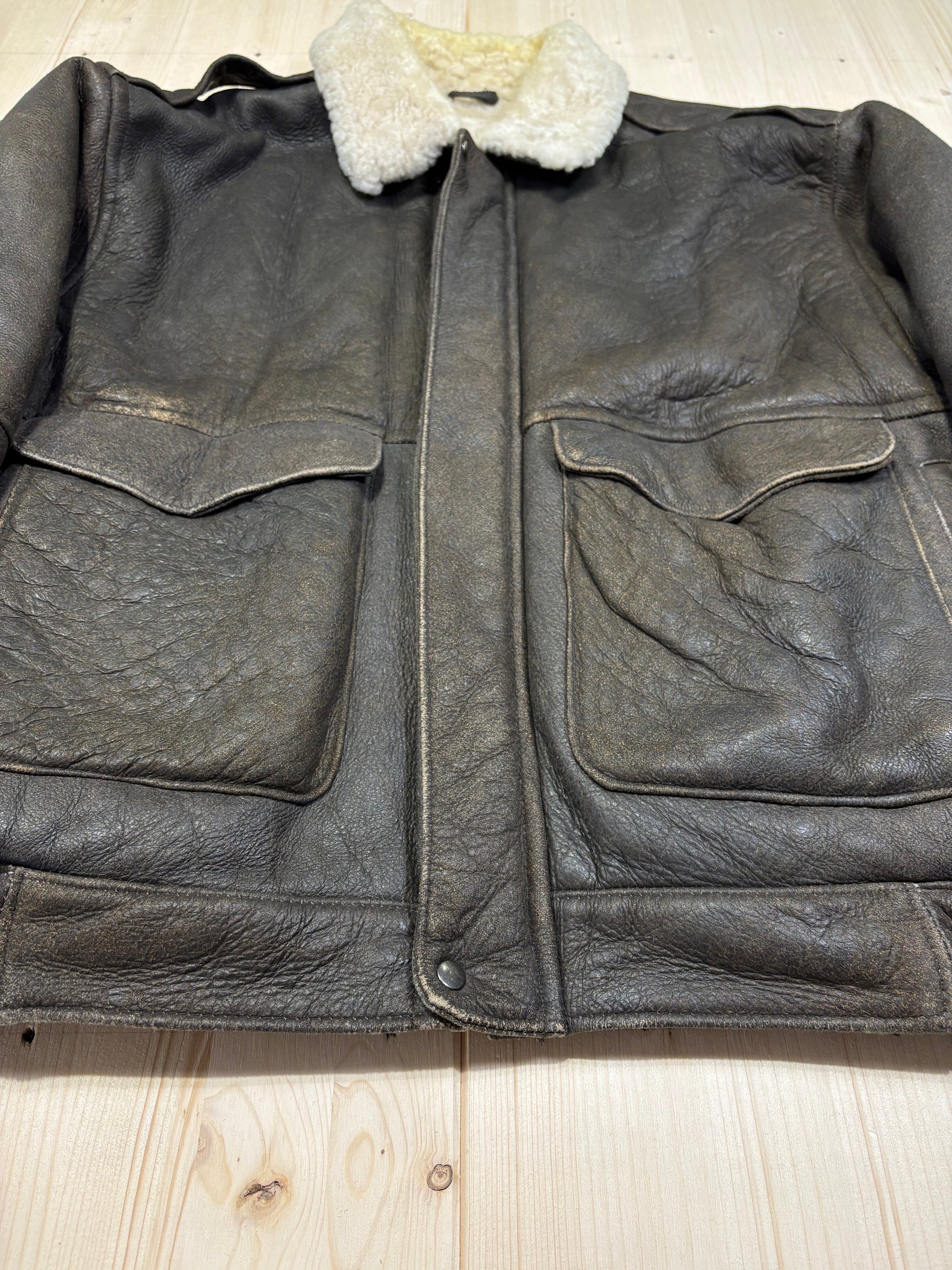 Giacca Aviatore Vintage in Vera Pelle con Colletto in Shearling
