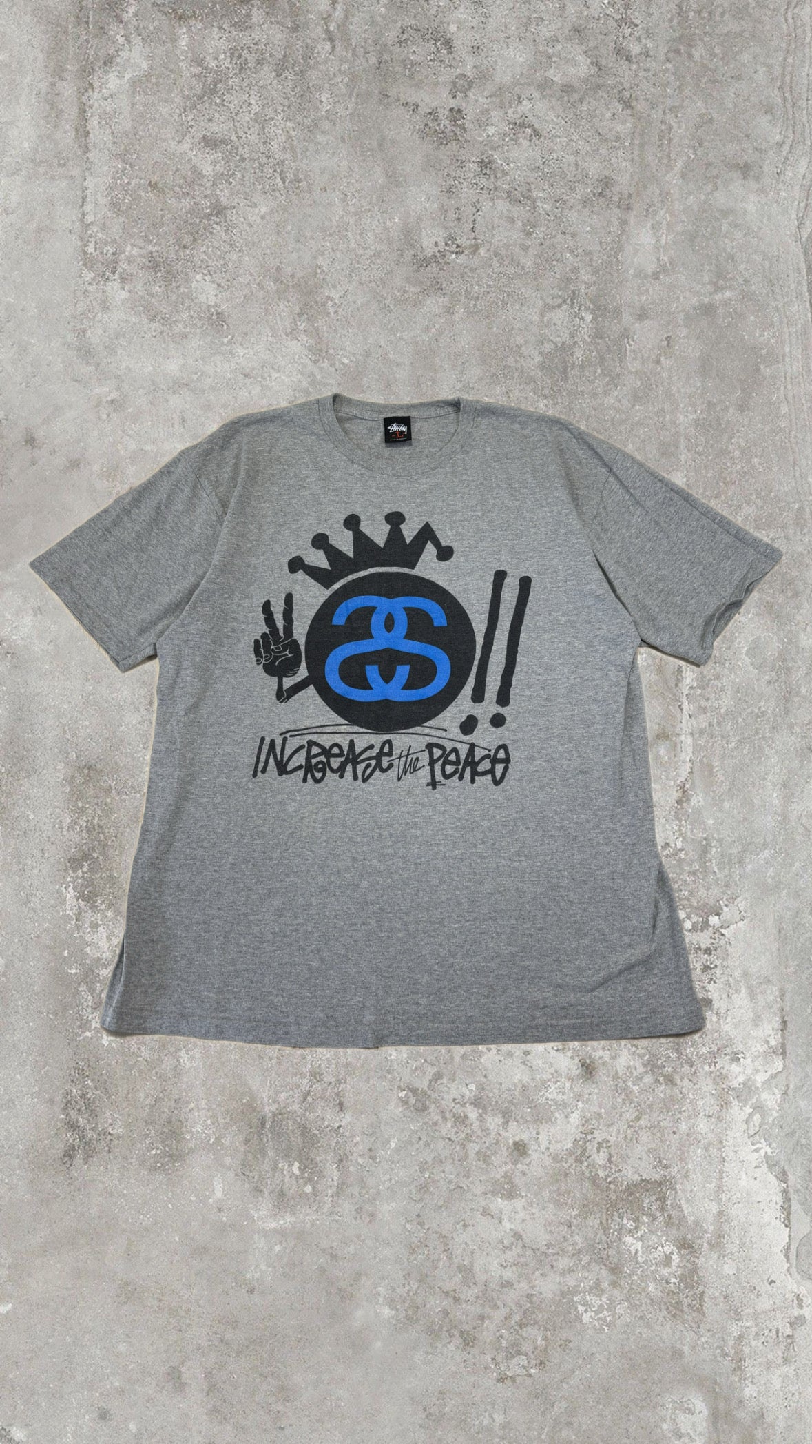 Vintage Stüssy Crown Logo Graphic T-Shirt Grey Streetwear