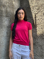 T-shirt Lupetto Lacoste Donna in Cotone Rosa Fucsia