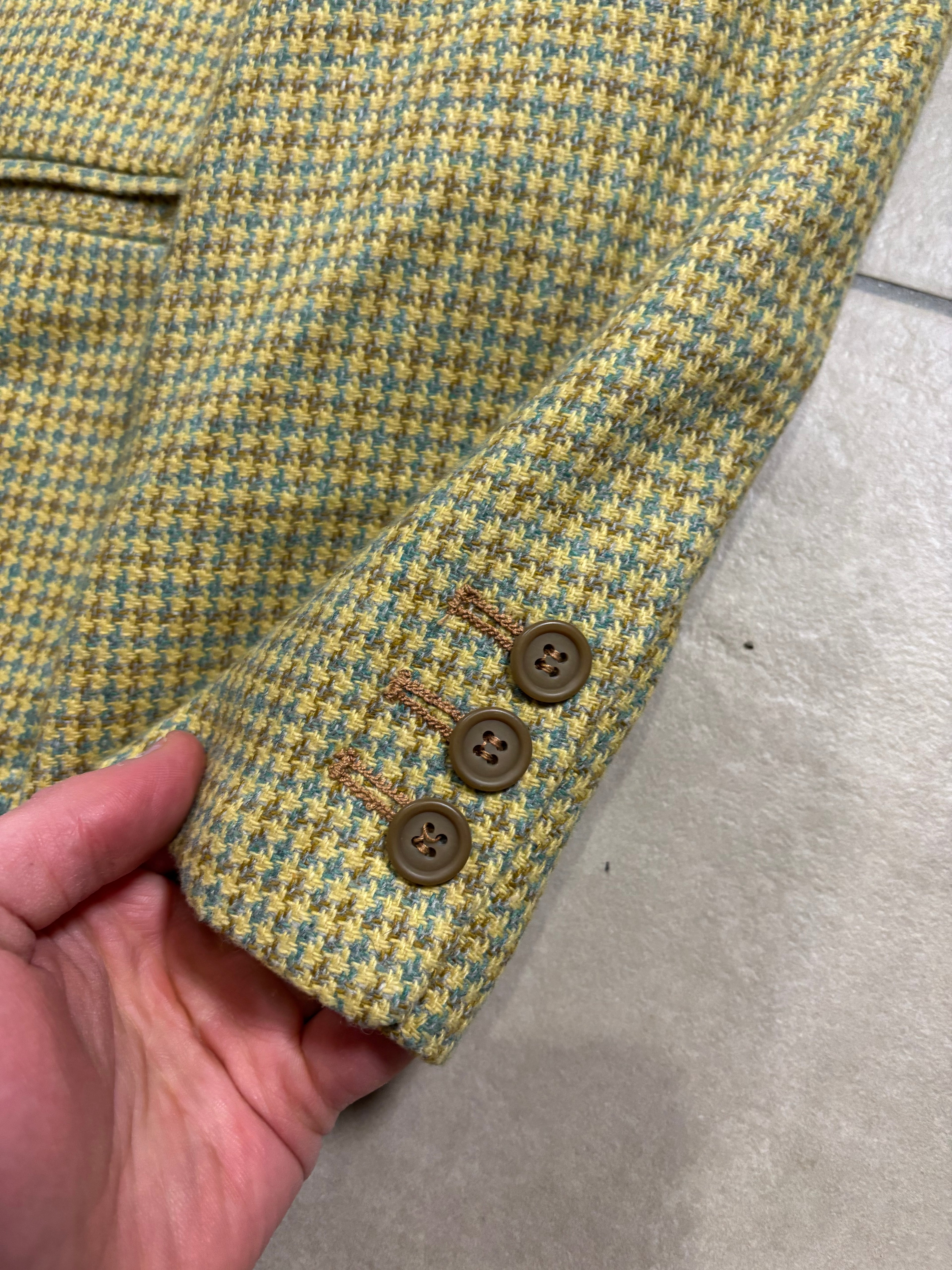 Vintage Pura Lana Blazer Made in Italy – Giallo/Verde Pied-de-Poule, Fit Oversize 90s