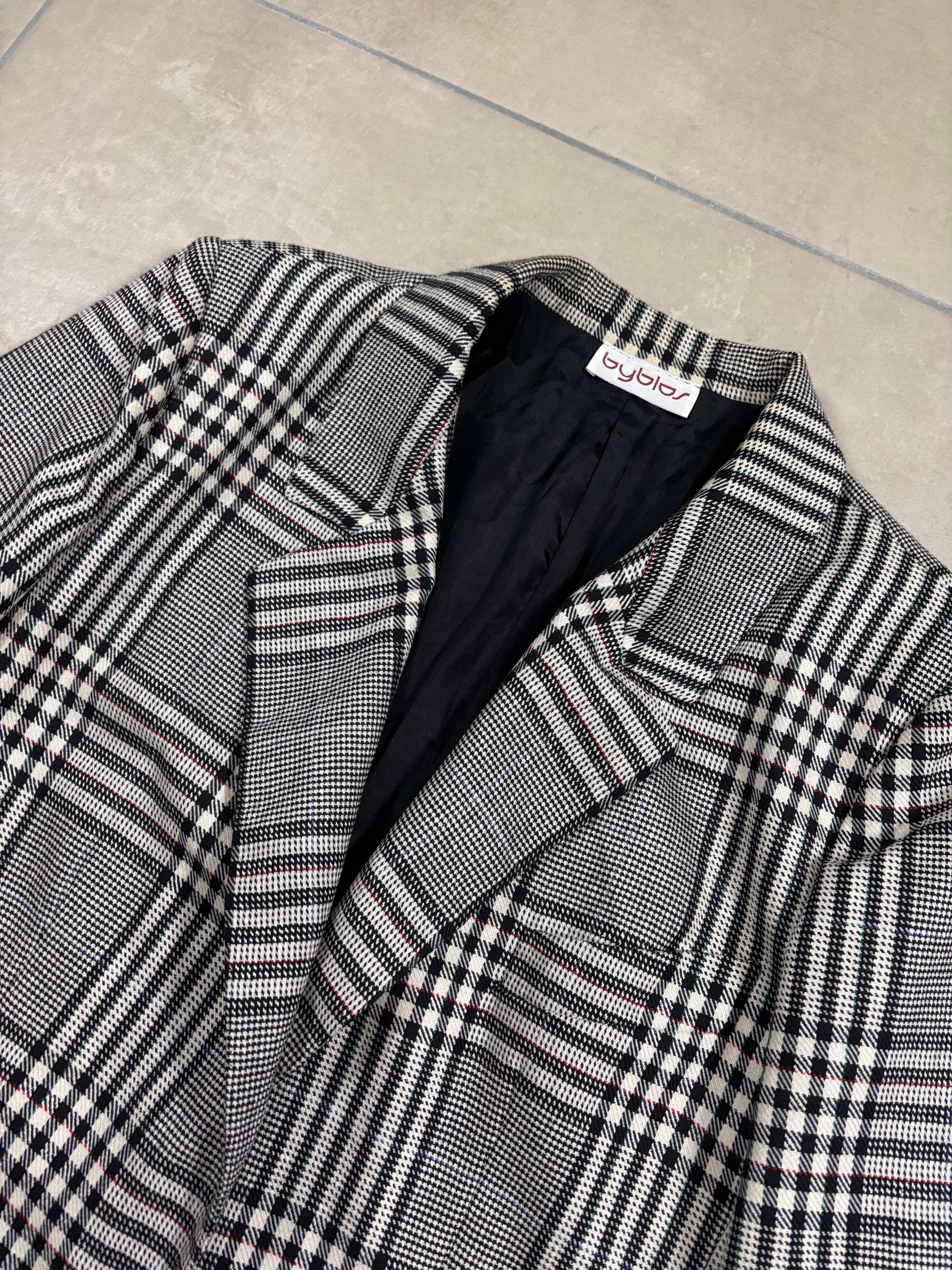 Vintage Byblos Blazer Black & White Plaid – 2 bottoni, Fit Oversize, Style Y2K