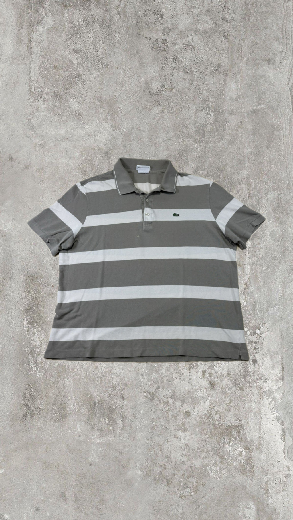 Polo Lacoste Uomo Grigio Tortora a Righe Orizzontali Bianche