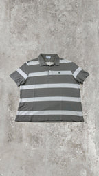 Polo Lacoste Uomo Grigio Tortora a Righe Orizzontali Bianche