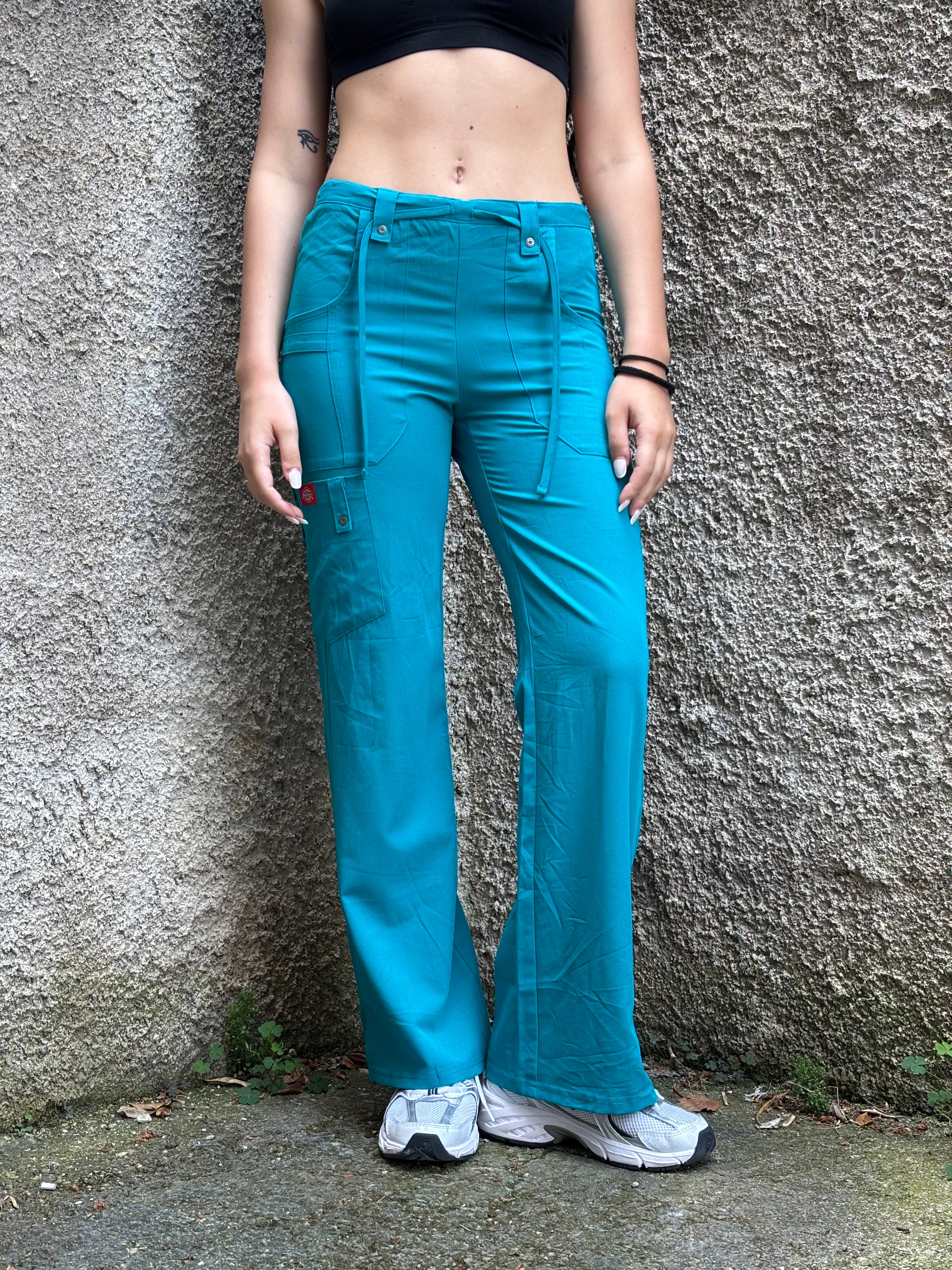 Pantalone Dickies Donna Verde Petrolio Cargo a Zampa