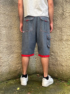 Bermuda Vintage MOJEANS Denim Baggy con Inserti Rossi
