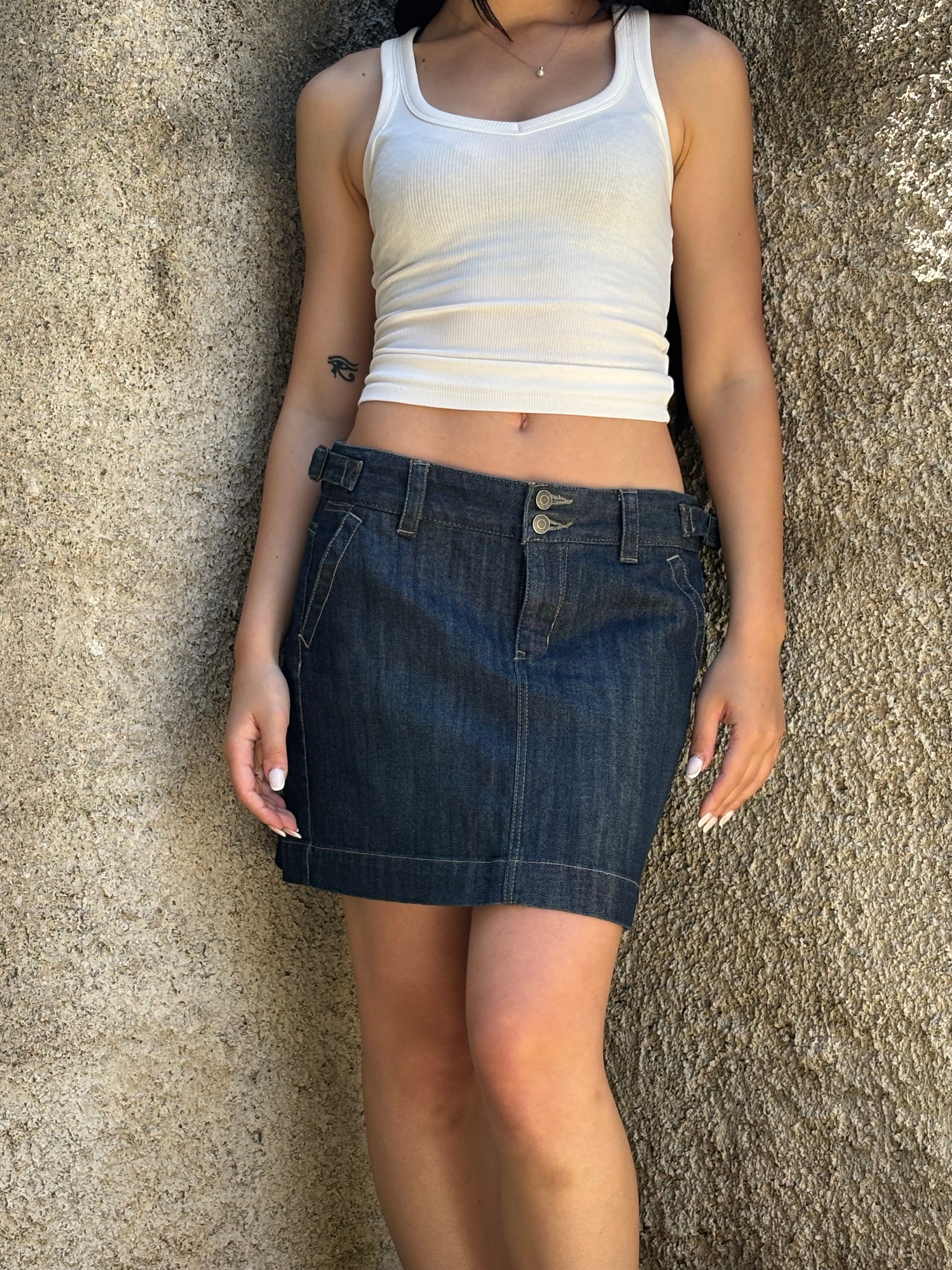 Mini Gonna Gap Vintage in Denim Scuro a Vita Bassa
