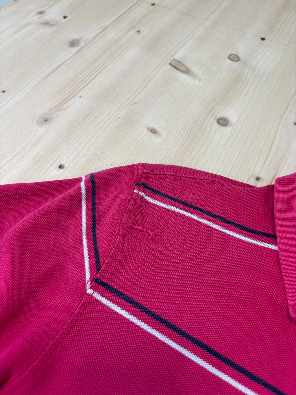 Polo Hilfiger Denim Fucsia a Righe Orizzontali - Maglietta Vintage Donna