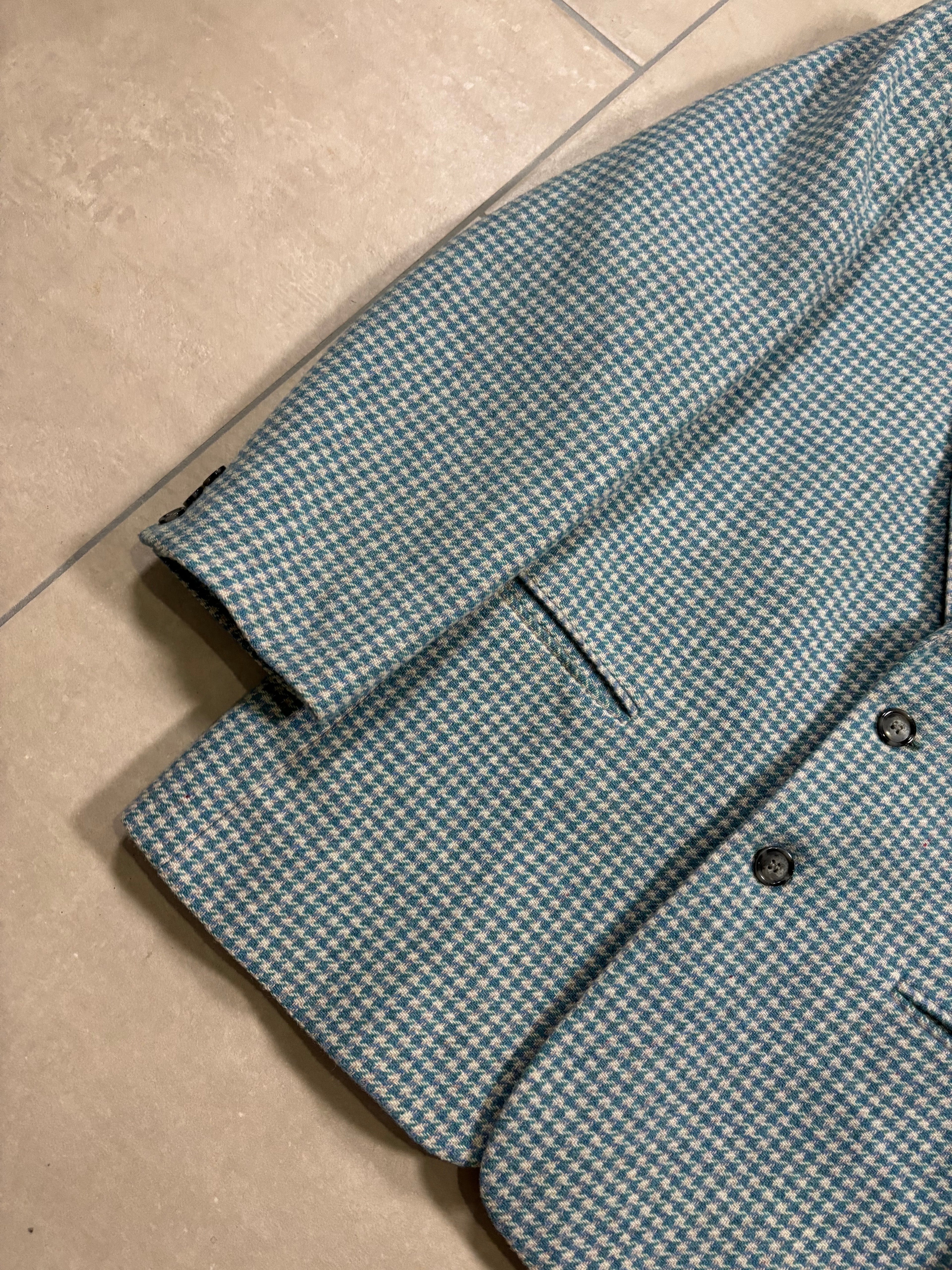 Vintage Stephen Pezzotti Blazer Made in Italy – Turquoise Pied de Poule, Lana Mix (80% Lana), Oversized Fit