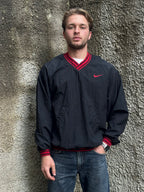Nike Vintage 90s Black Red V-Neck Pullover Windbreaker