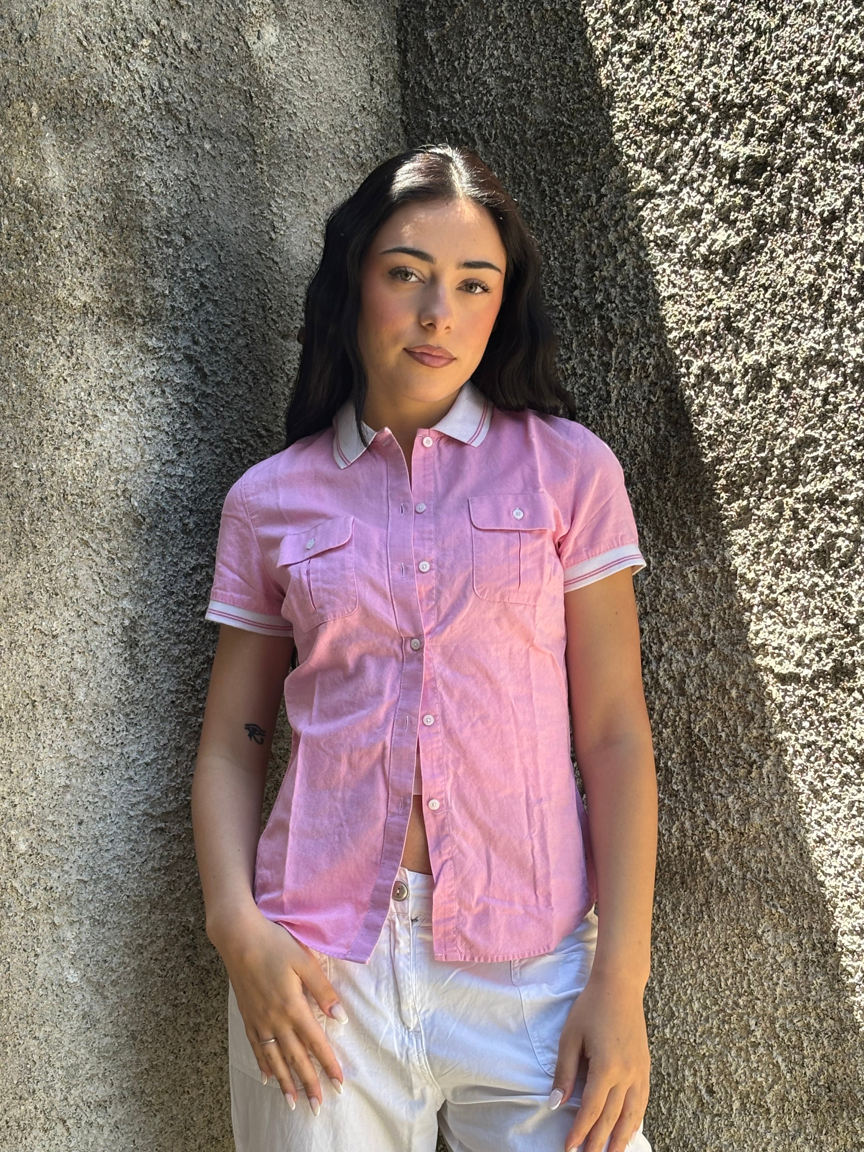 Camicia Donna Tommy Hilfiger Vintage Rosa con Colletto Bianco