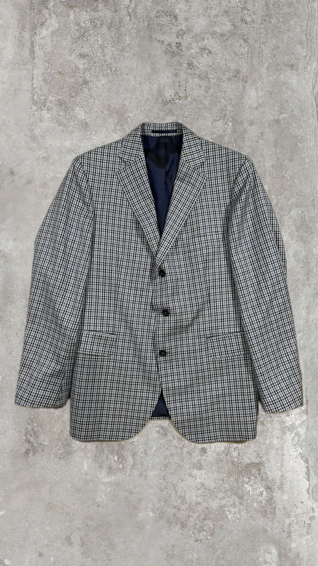 Vintage Schmitt & Lair Blazer Wool & Silk – Micro Check Blu & Bianco, Made in Germany