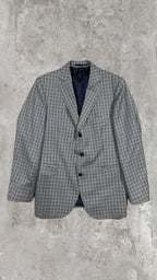 Vintage Schmitt & Lair Blazer Wool & Silk – Micro Check Blu & Bianco, Made in Germany