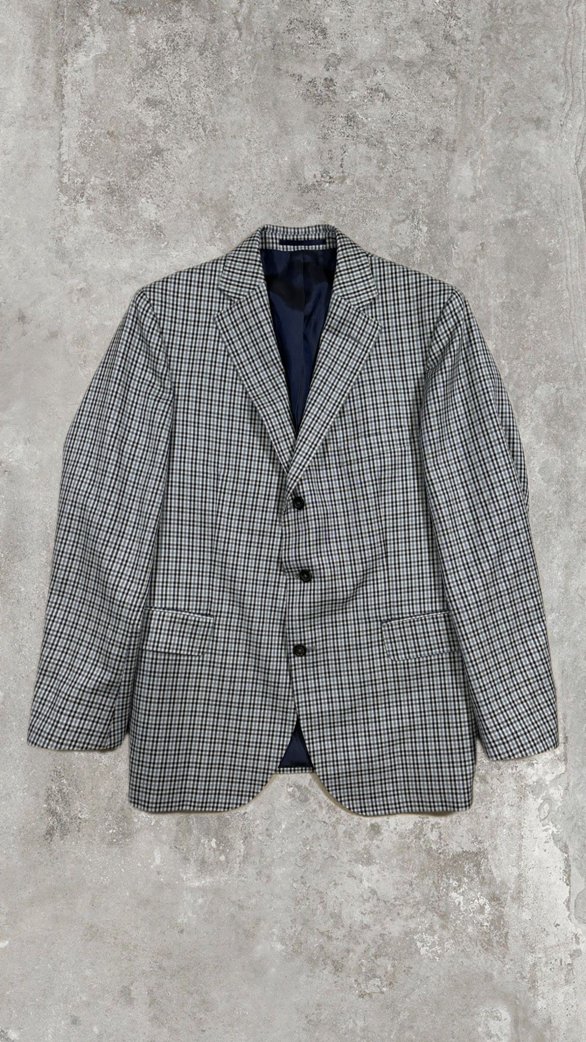 Vintage Schmitt & Lair Blazer Wool & Silk – Micro Check Blu & Bianco, Made in Germany