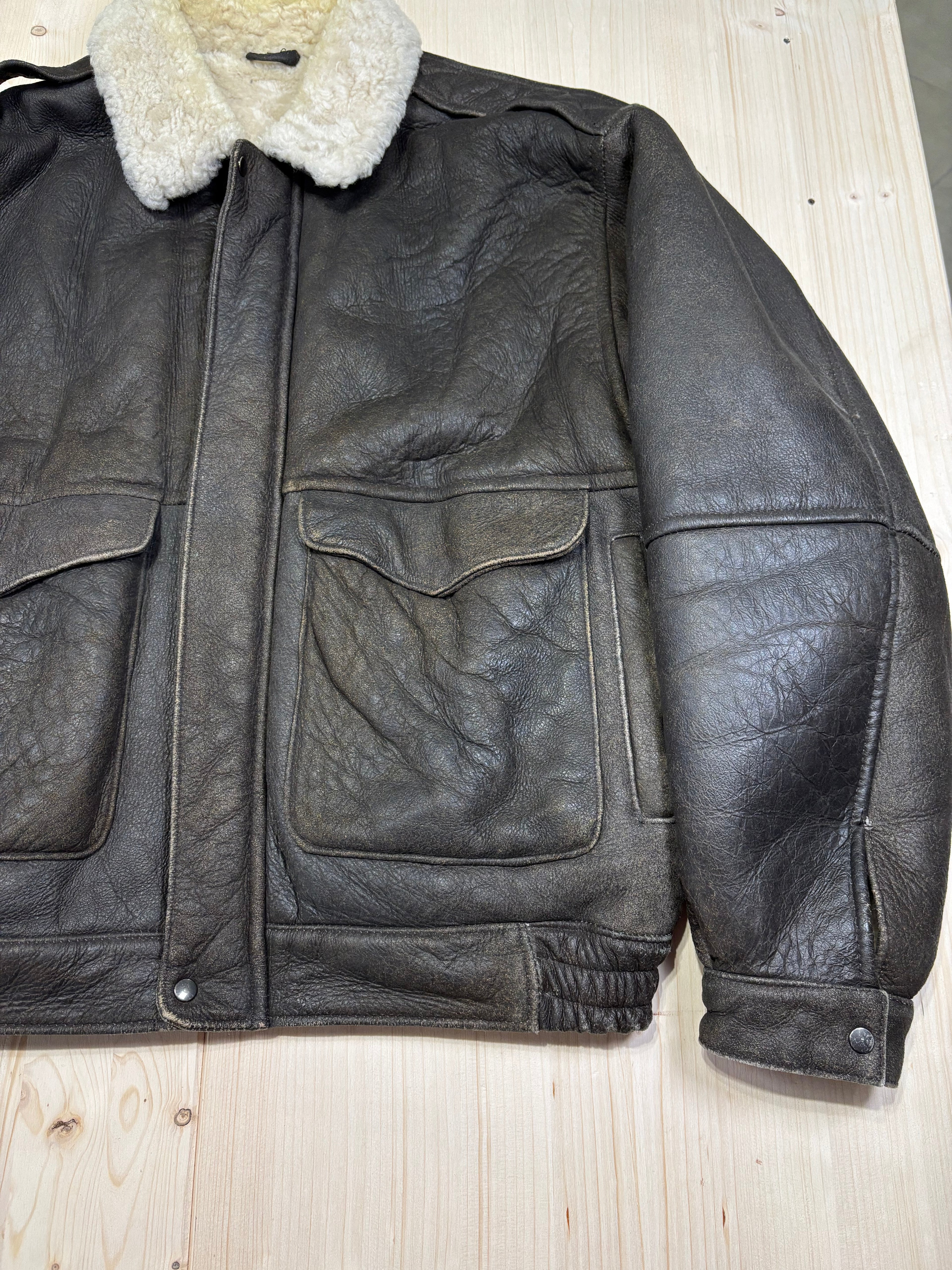 Giacca Aviatore Vintage in Vera Pelle con Colletto in Shearling