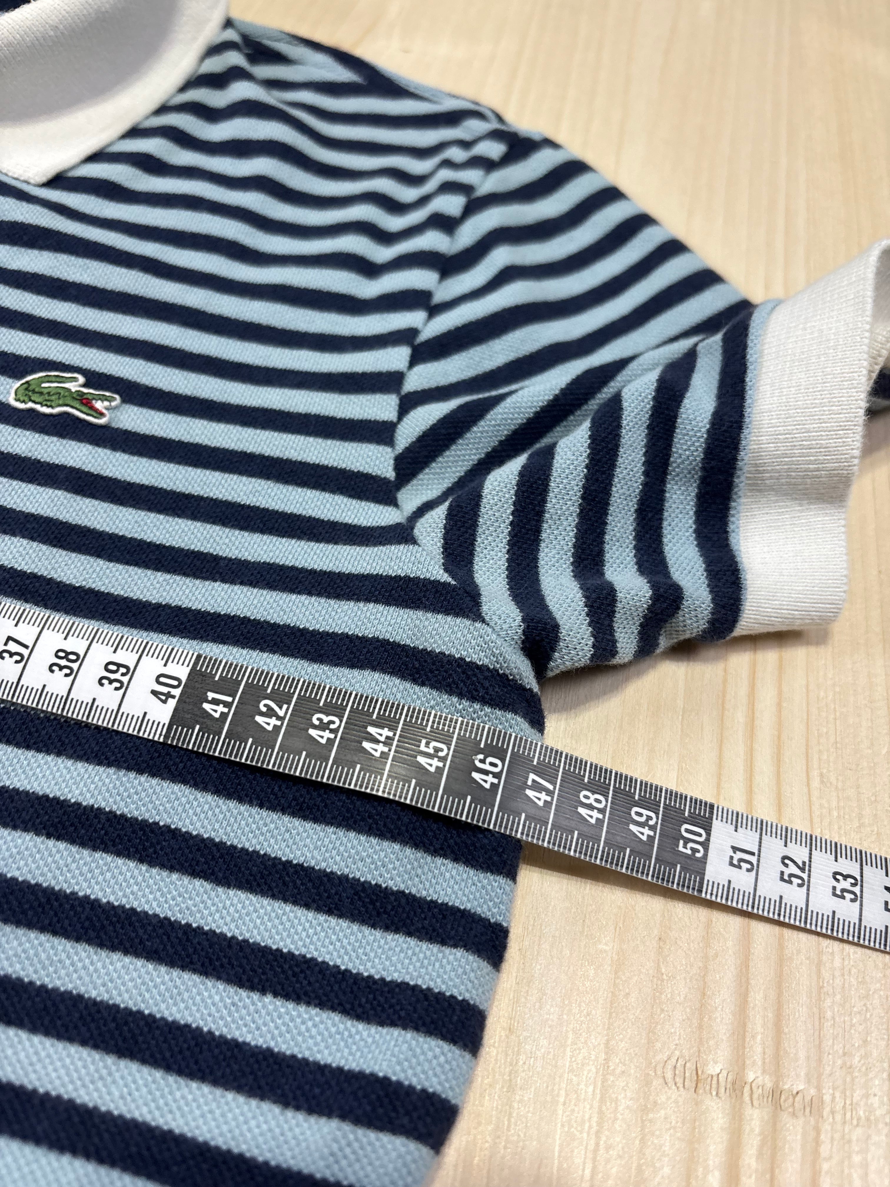 Polo Lacoste Uomo a Righe Blu e Azzurre con Colletto Bianco