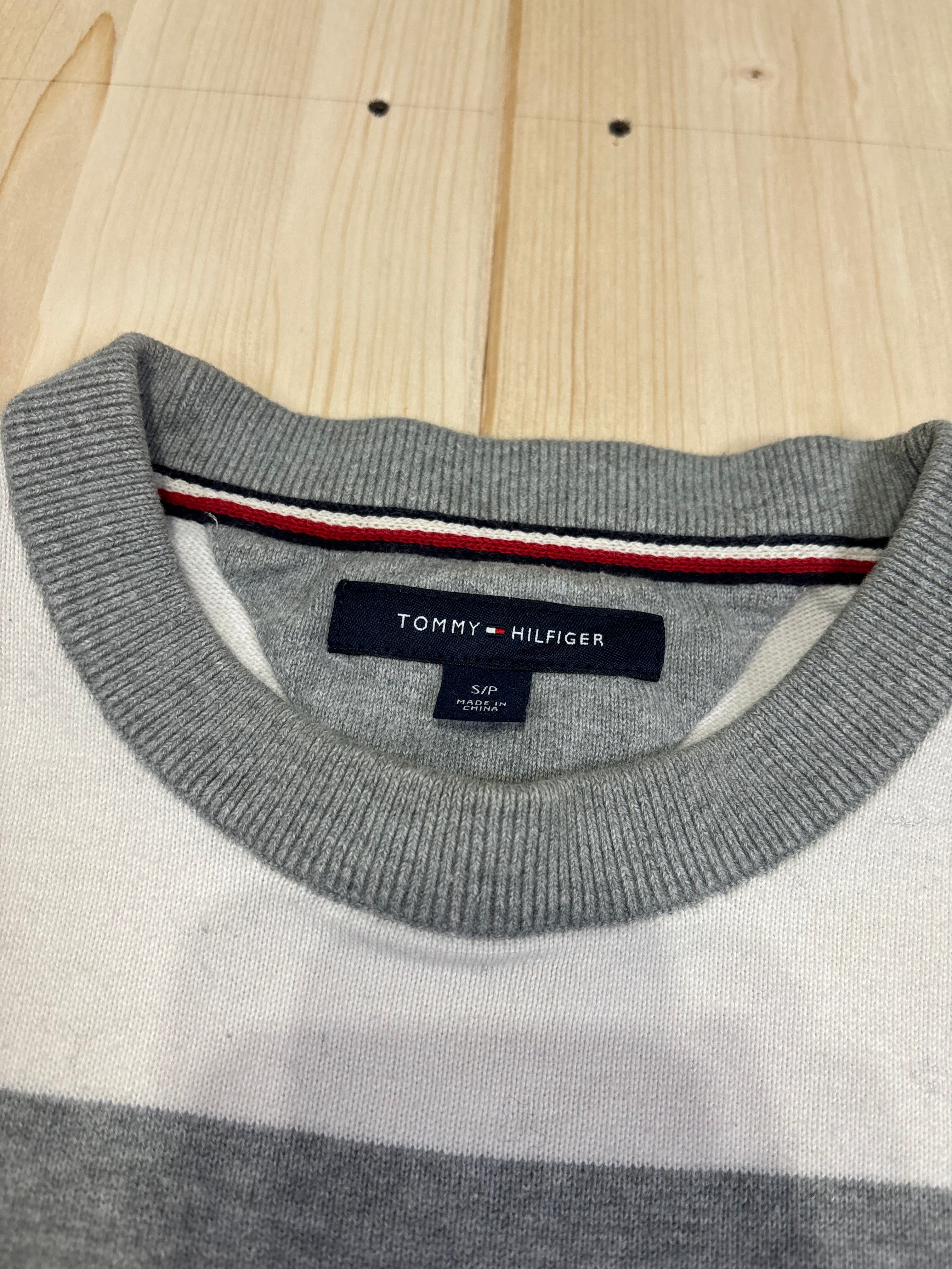 Vintage Tommy Hilfiger Striped Crewneck Sweater – Grey & White