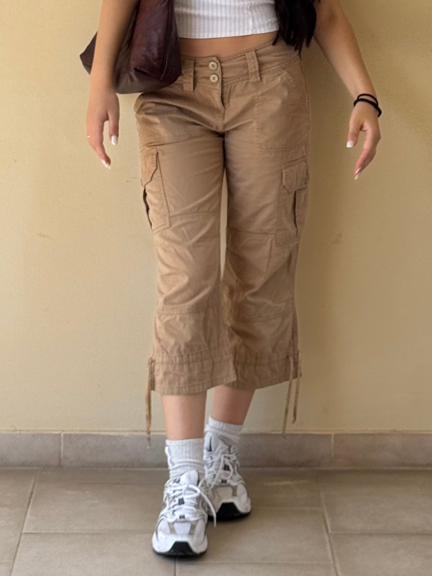 Pantalone Cargo Capri Donna Beige Vintage