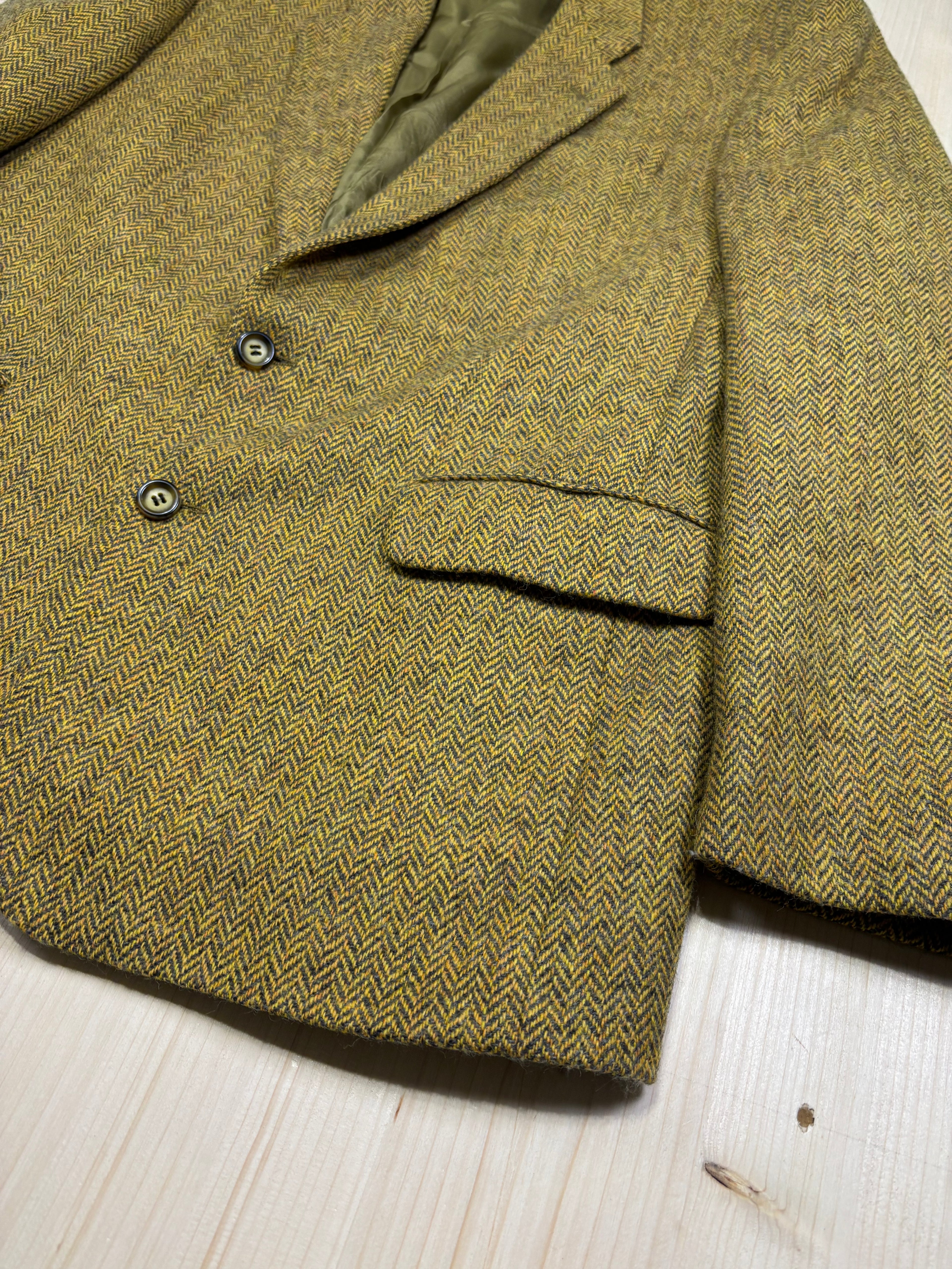 Vintage Pure New Wool Blazer - Chartreuse Herringbone Tweed, Oversized Fit, Made in Germany
