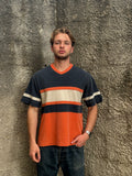 Think Pink Colour Block V-Neck T-Shirt Navy Orange