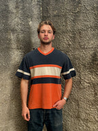 Think Pink Colour Block V-Neck T-Shirt Navy Orange