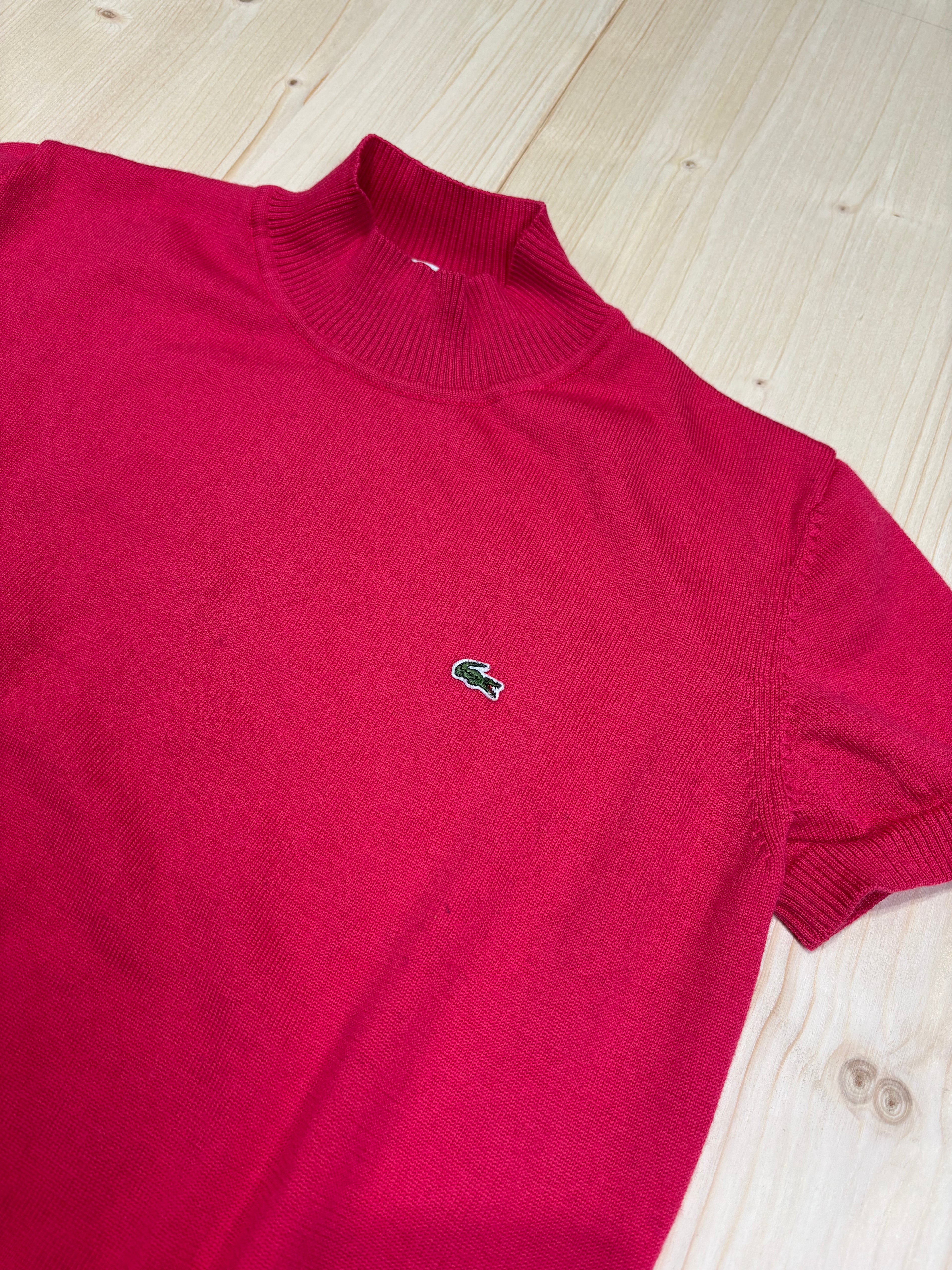 Vintage Lacoste Knit Mock Neck Top Short Sleeve - Fuchsia