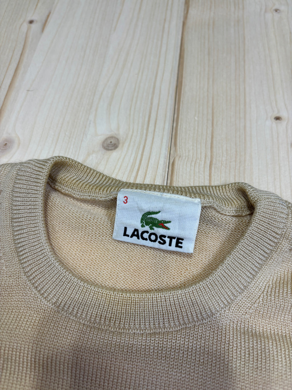 Vintage Lacoste Beige Long Sleeve Top Crewneck - Cropped Fit