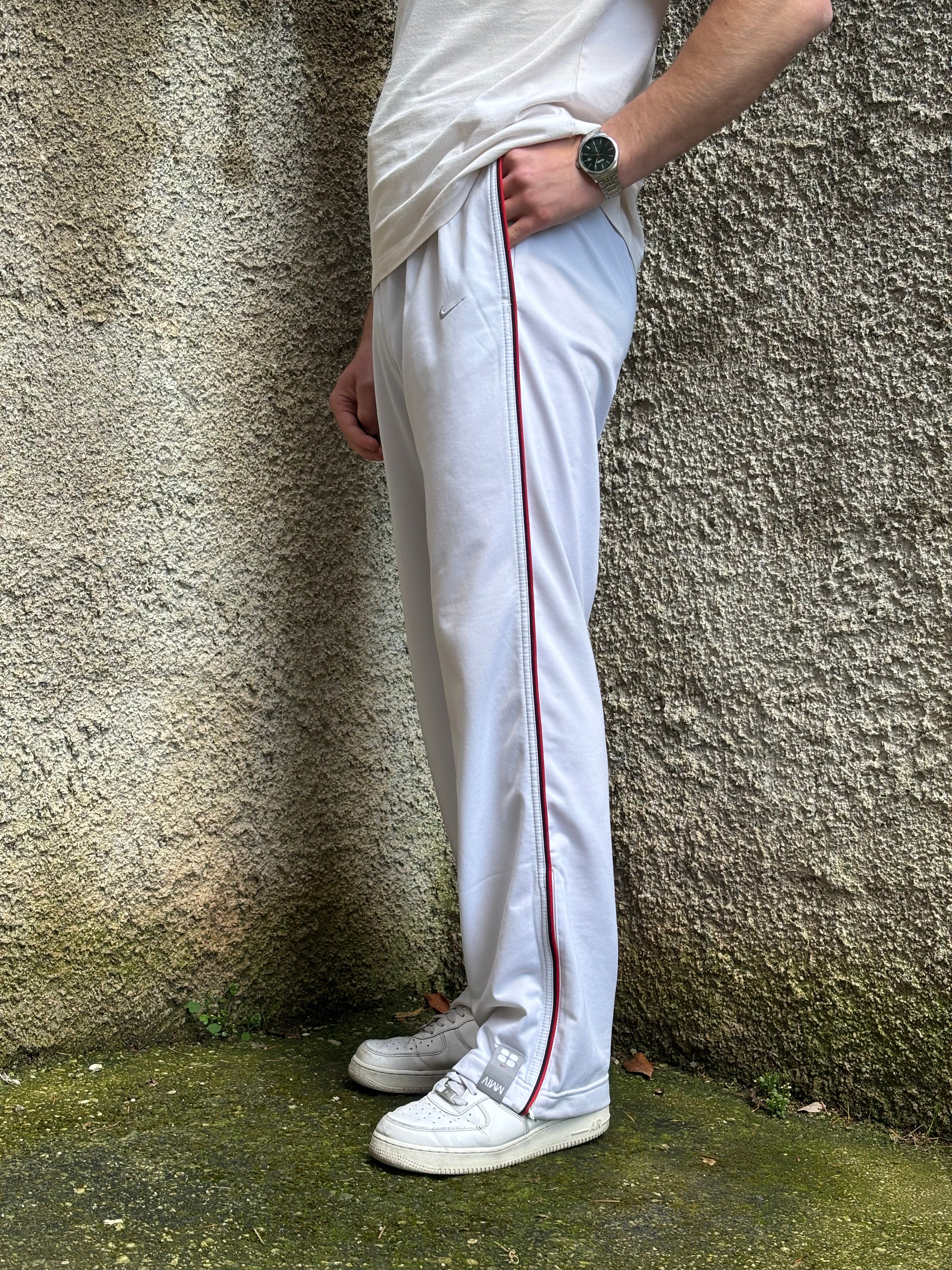 Nike Vintage White Track Pants with Red Side Piping