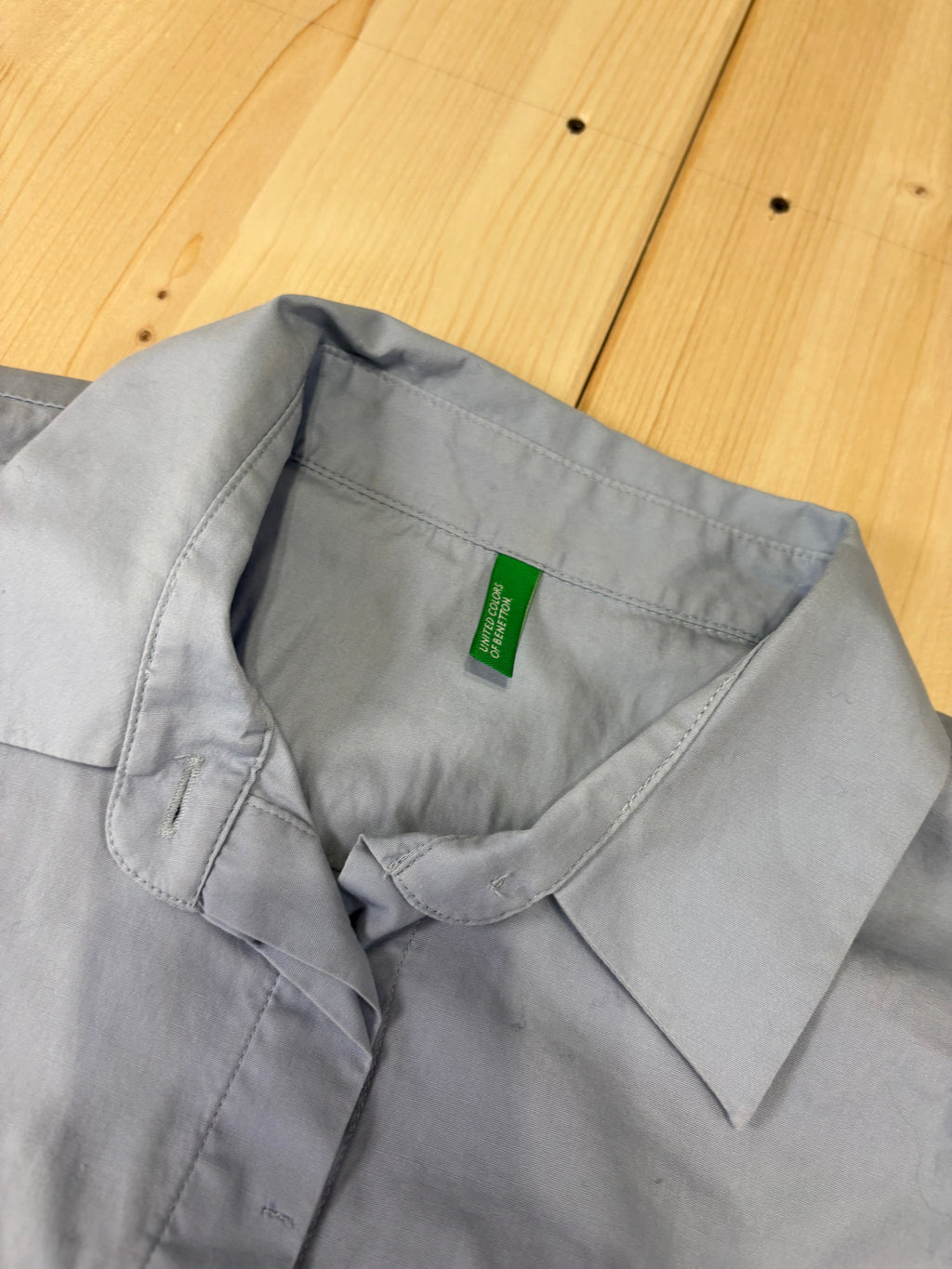 Camicia Donna Benetton Azzurra a Manica Lunga Vintage
