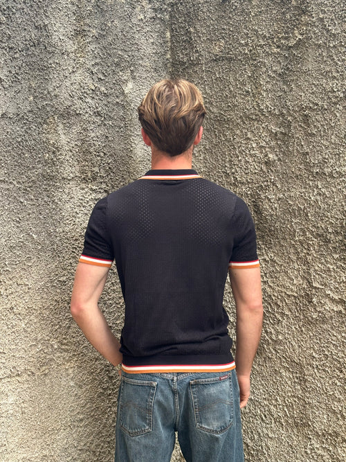 Antony Morato Perforated Knit Polo Navy