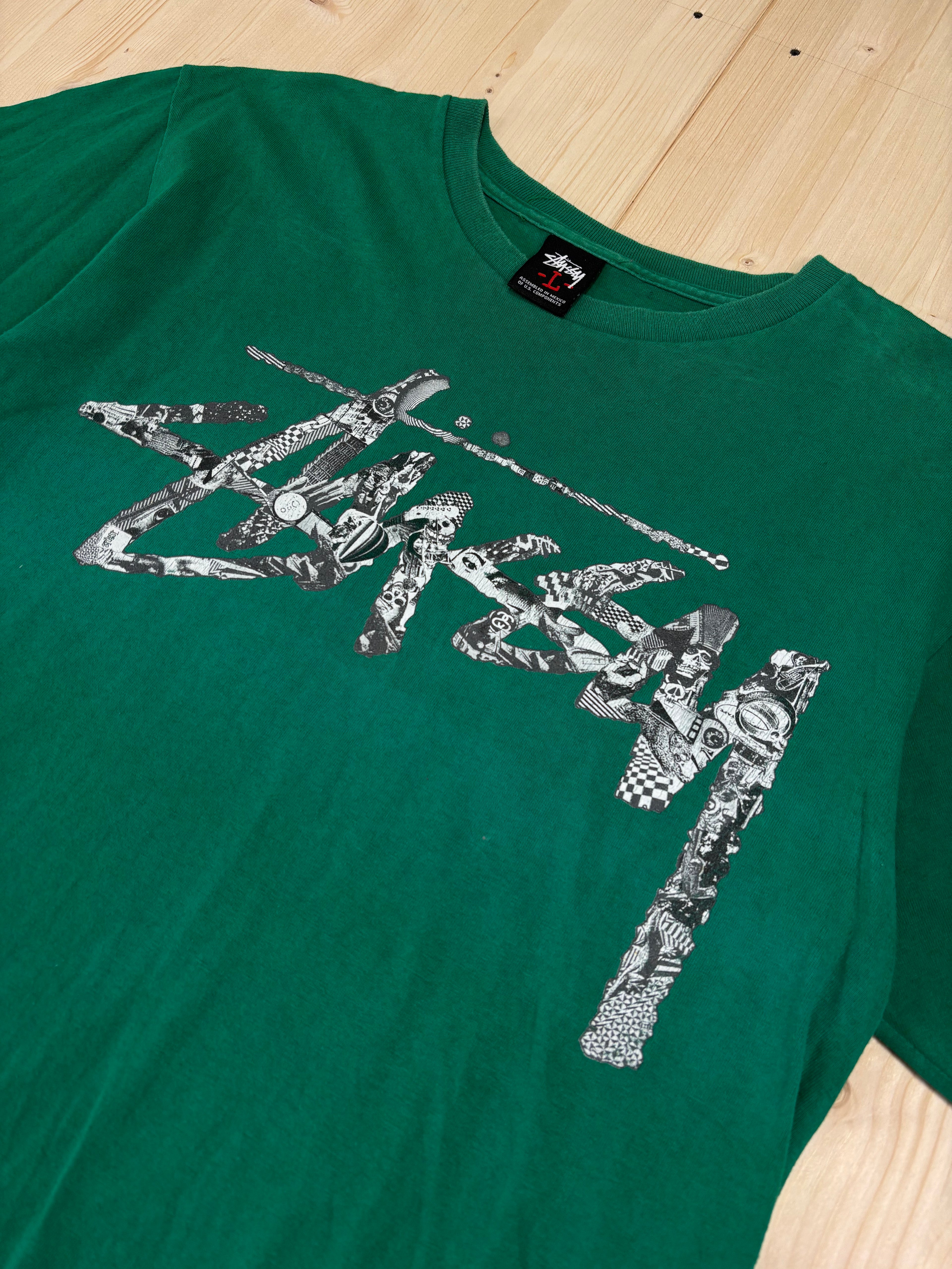 Vintage Stüssy Logo T-Shirt Green Graphic Streetwear