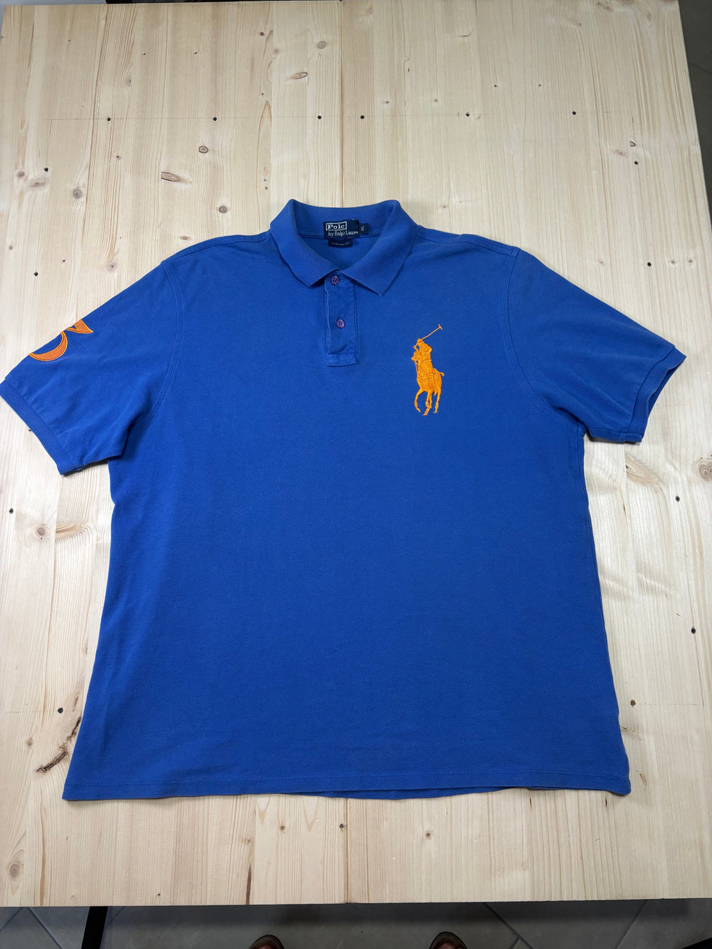 Polo Ralph Lauren Uomo Blu Royal Big Pony con Logo Arancione e Patch sulla Manica